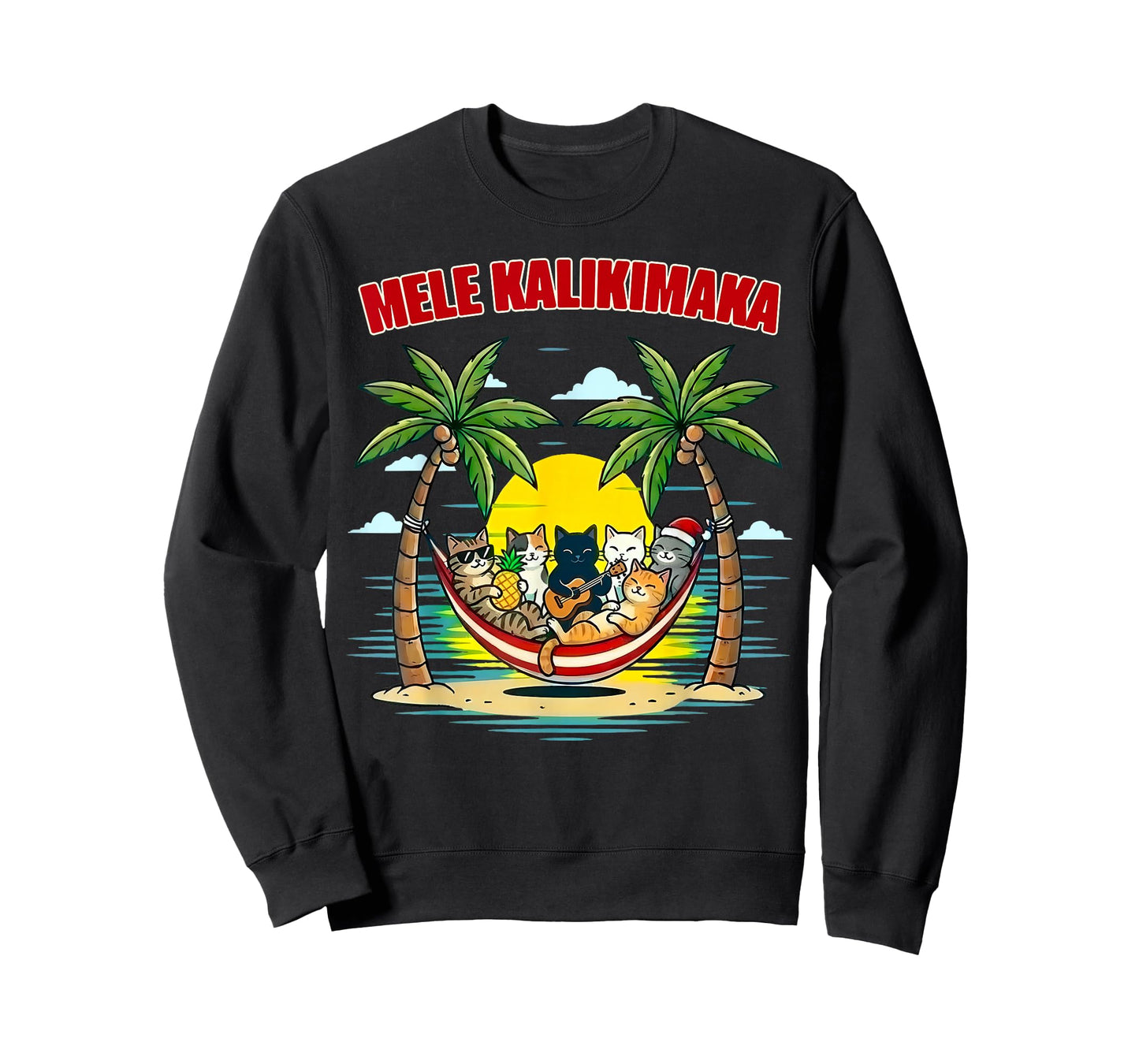Funny Hawaiian Mele Kalikimaka Cats Celebrating Christmas T-Shirt