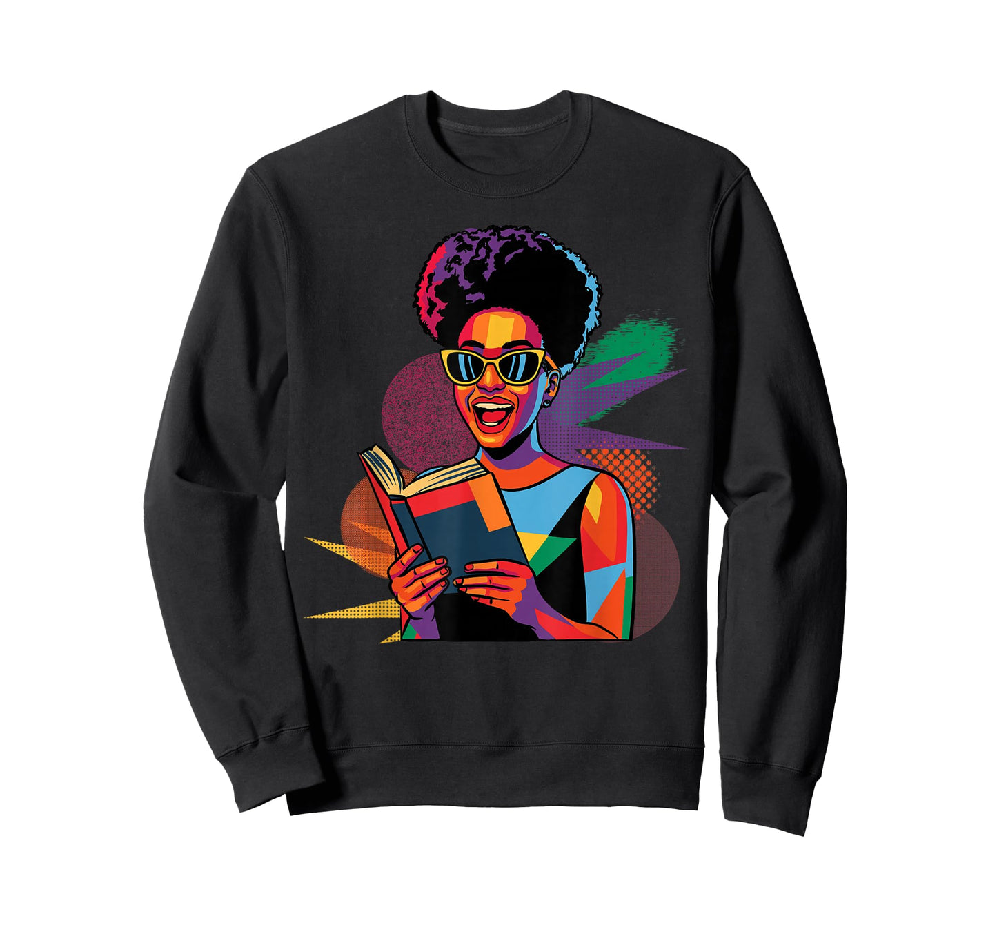 Black Woman Reading Book Lover Geometric Girl Afro History T-Shirt