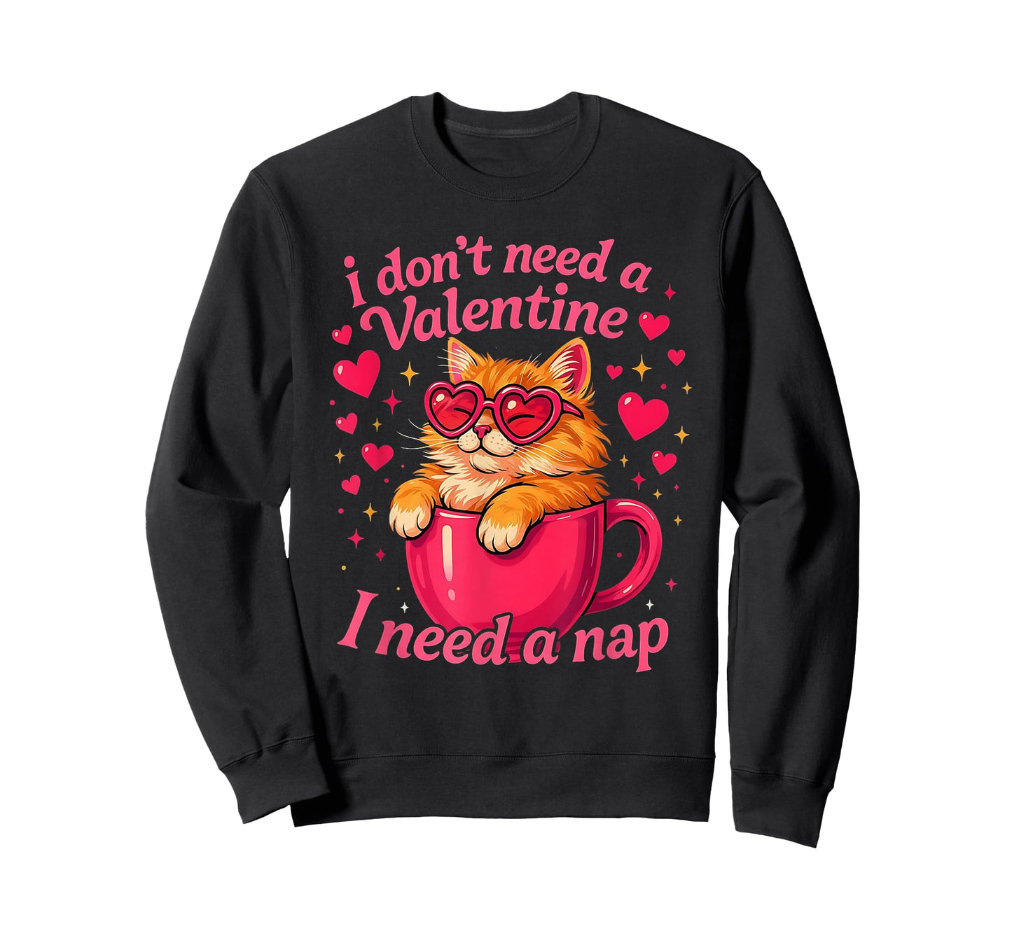 Valentine Cat Nap Funny Cozy Sleep Design T-Shirt