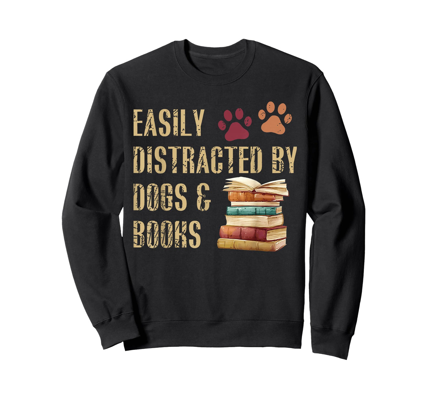 Easily Distracted by Dogs and Books Funny Pets Books Lovers T-Shirt