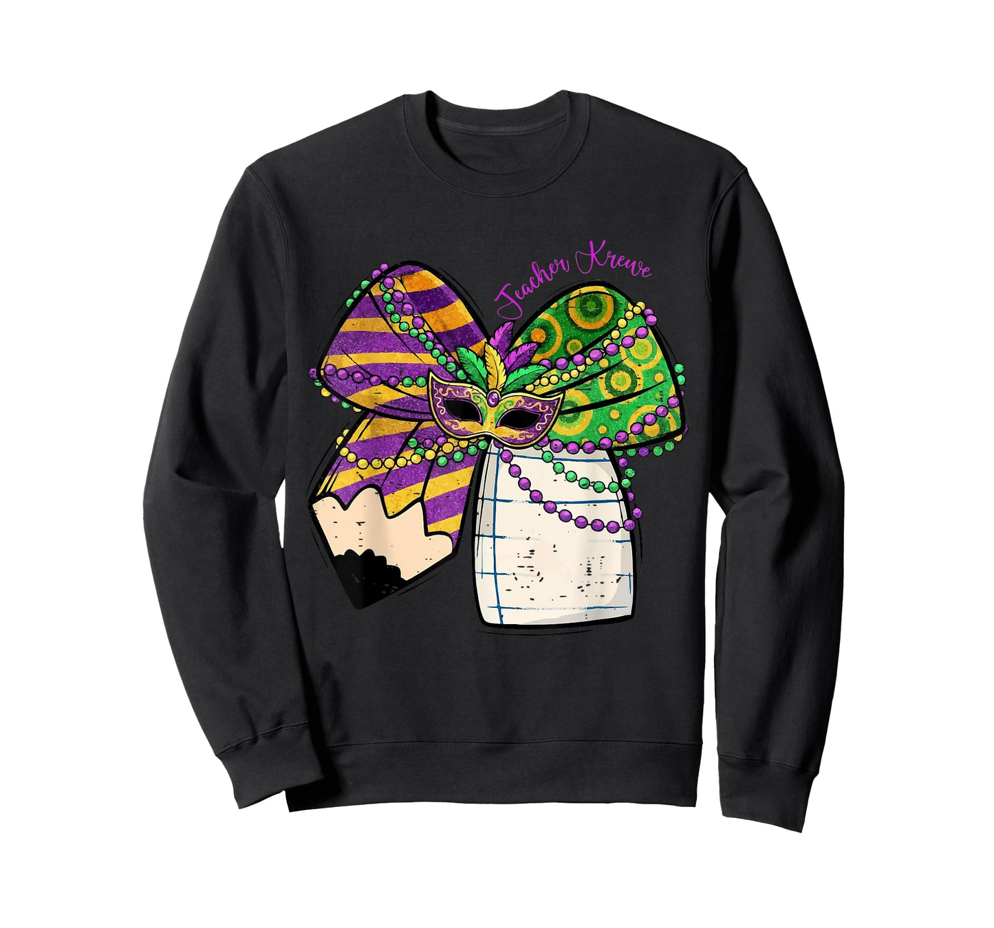 Coquette Bow Pencil Mask Beads Mardi Gras Teacher Krewe Cute T-Shirt