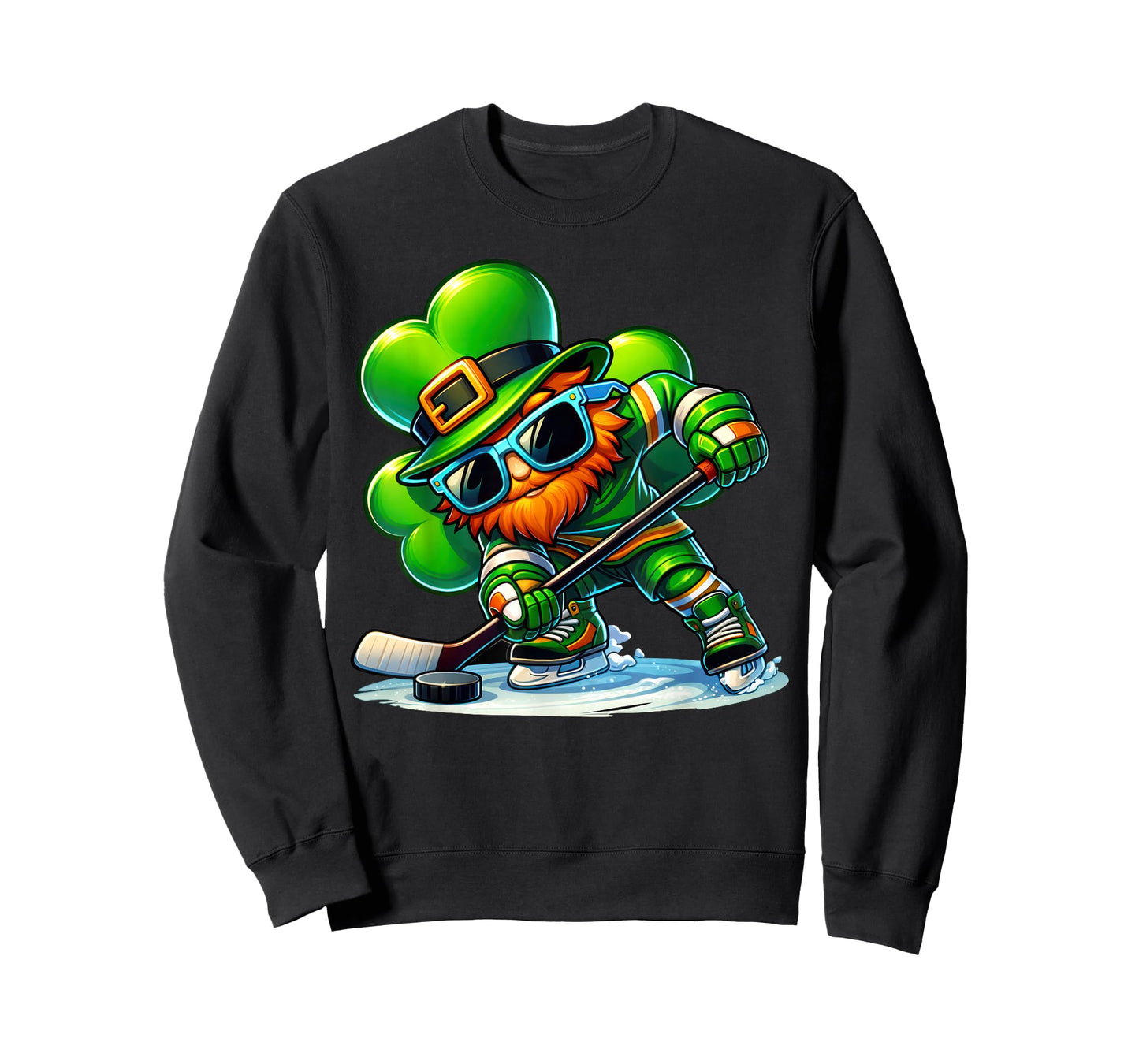 Funny Leprechaun Playing Hockey Men Kids Boys St Patrick Day T-Shirt