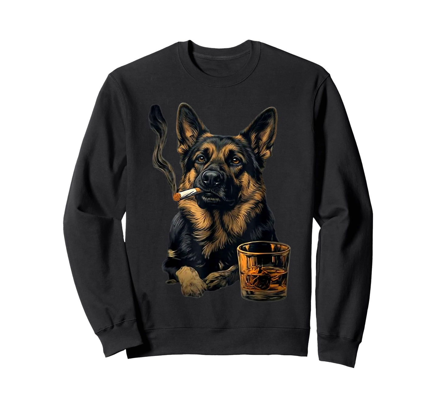German Shepherd Dog Smoking Cigarette Whisky Lover Funny Dog T-Shirt
