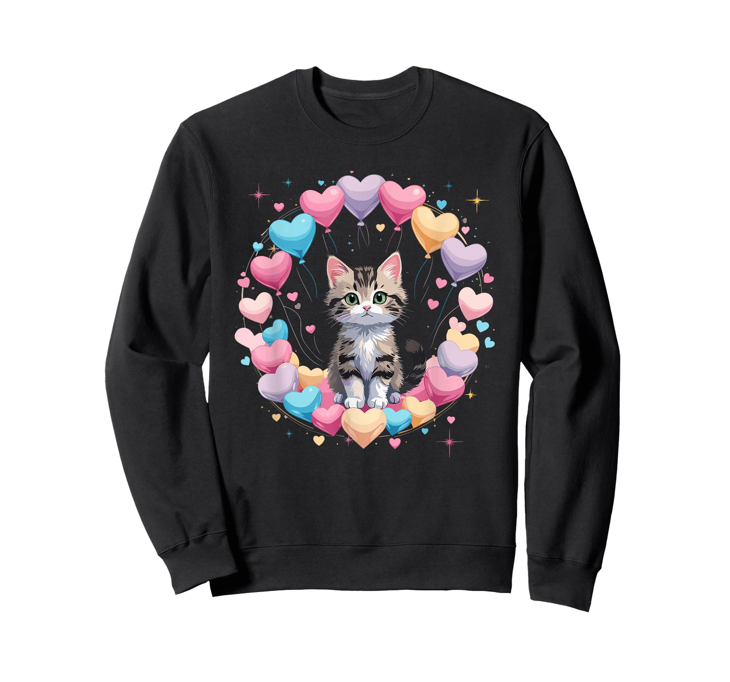 Valentines Day Cute Kitten with Heart Balloons T-Shirt