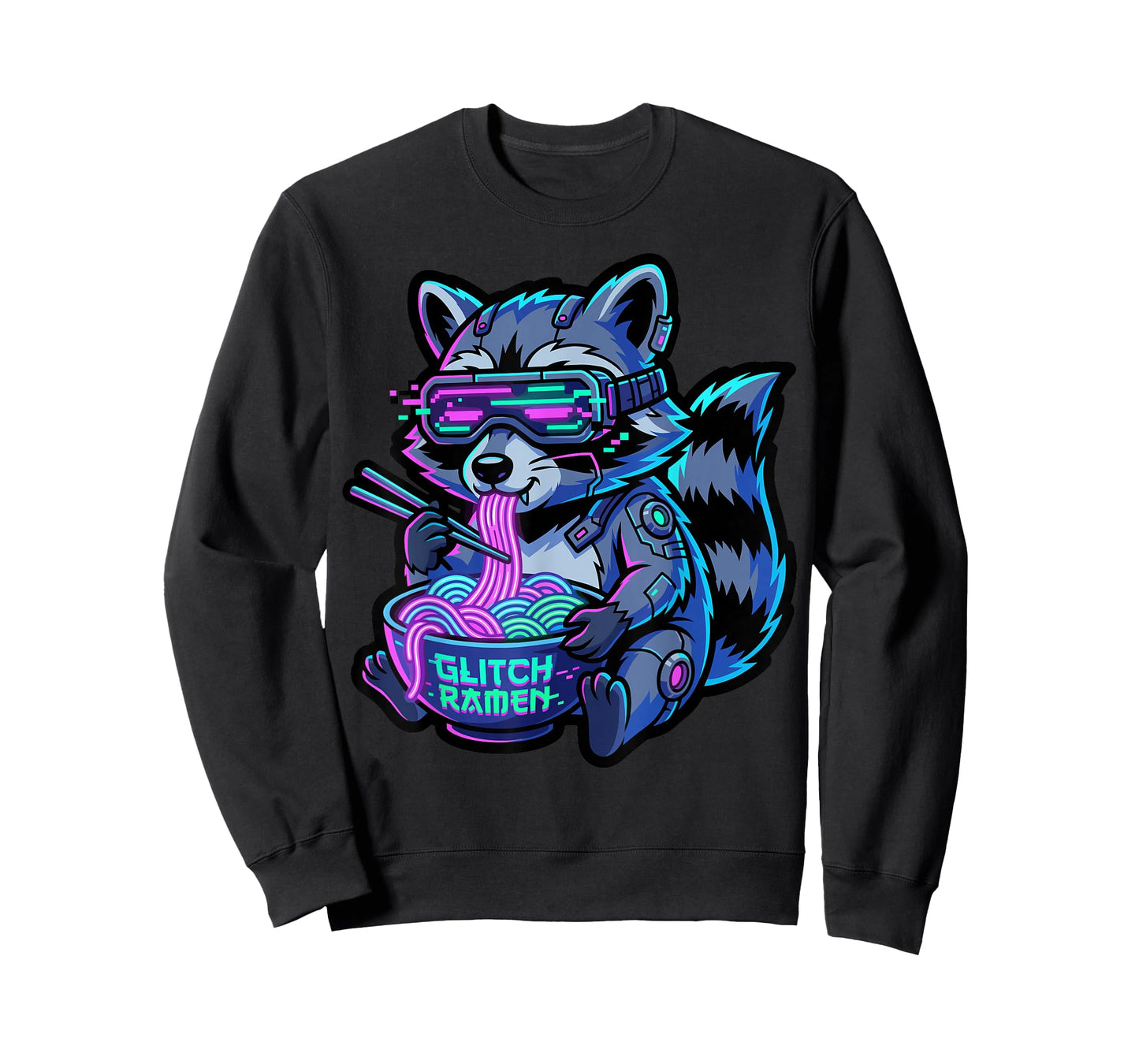 Cyber Glitch Raccoon Ramen Funny Gaming Food T-Shirt
