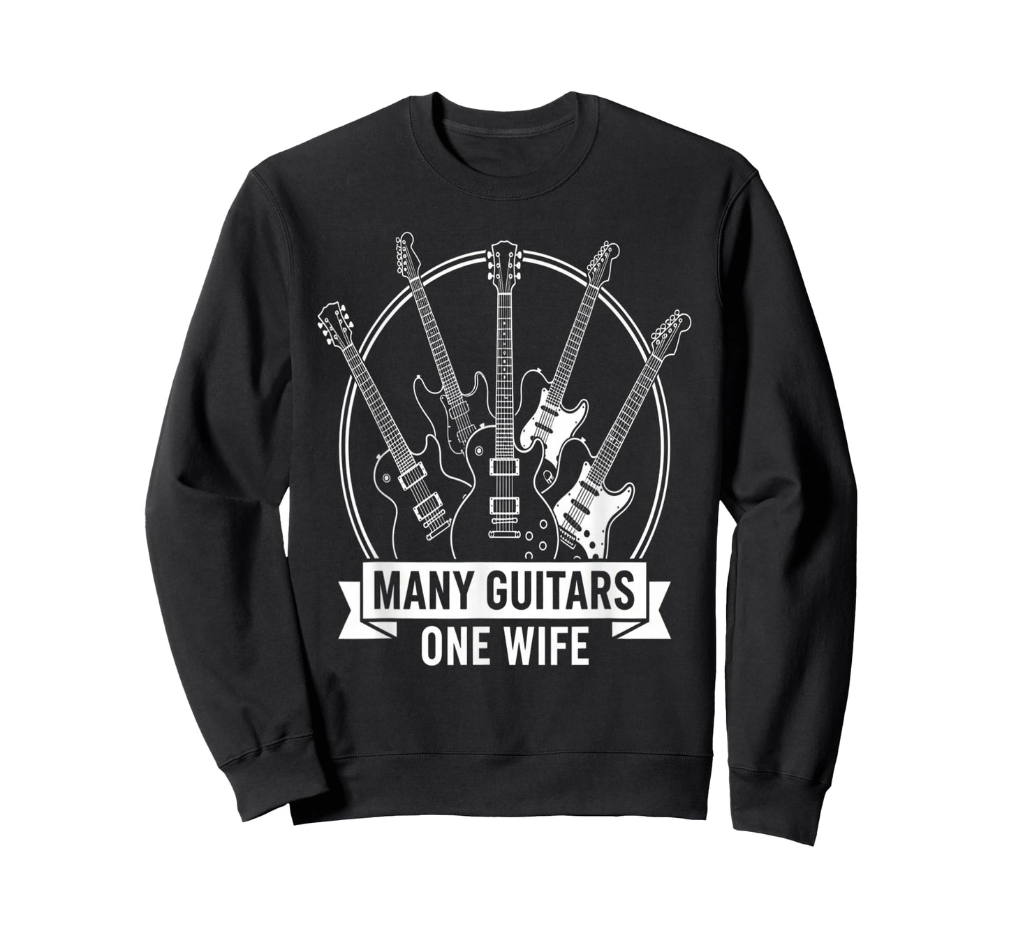 Many Guitars One Wife Funny Musician Guitarist Humor Design T-Shirt