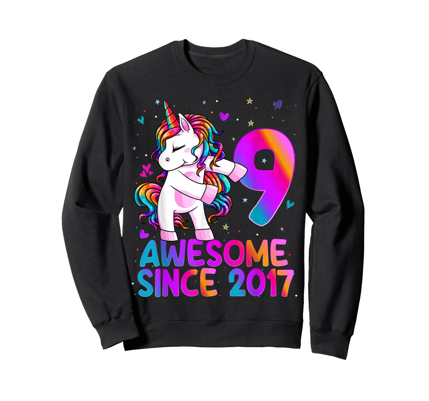 9 Year Old Girl Awesome Since 2017 Unicorn 9th Birthday Girl T-Shirt