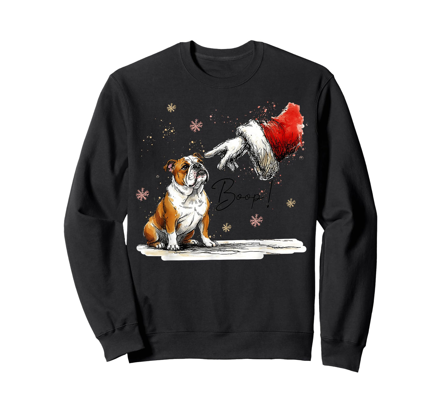 English Bulldog and Santa Hand Retro Christmas Boop Holiday T-Shirt