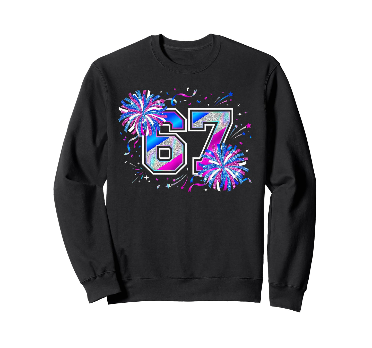 Number 67 Meme Cheer Pep Rallies Pompom Funny Six Seven T-Shirt
