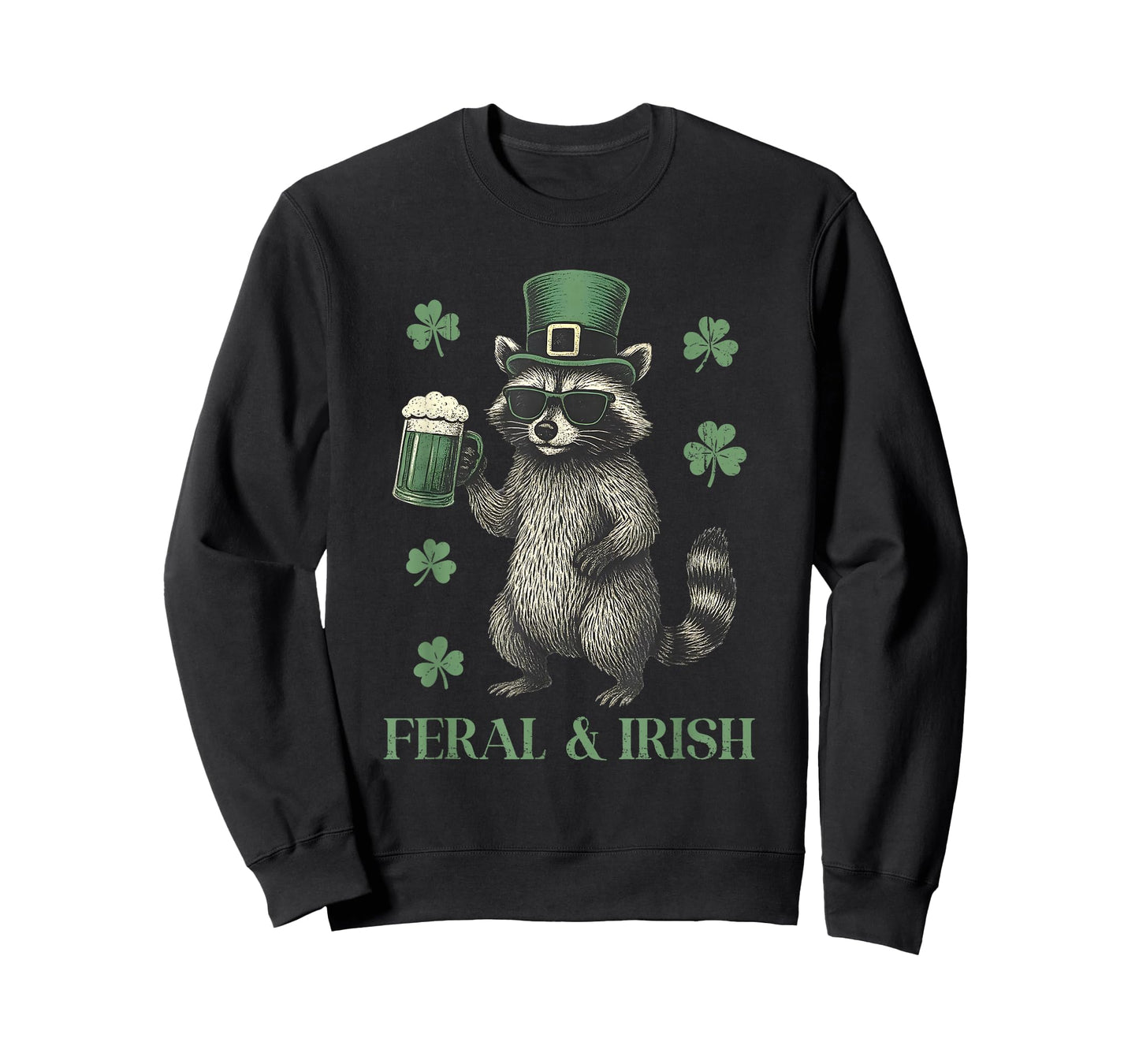 Feral Raccoon & Shamrock St Patrick's Day, Funny Shenanigans T-Shirt
