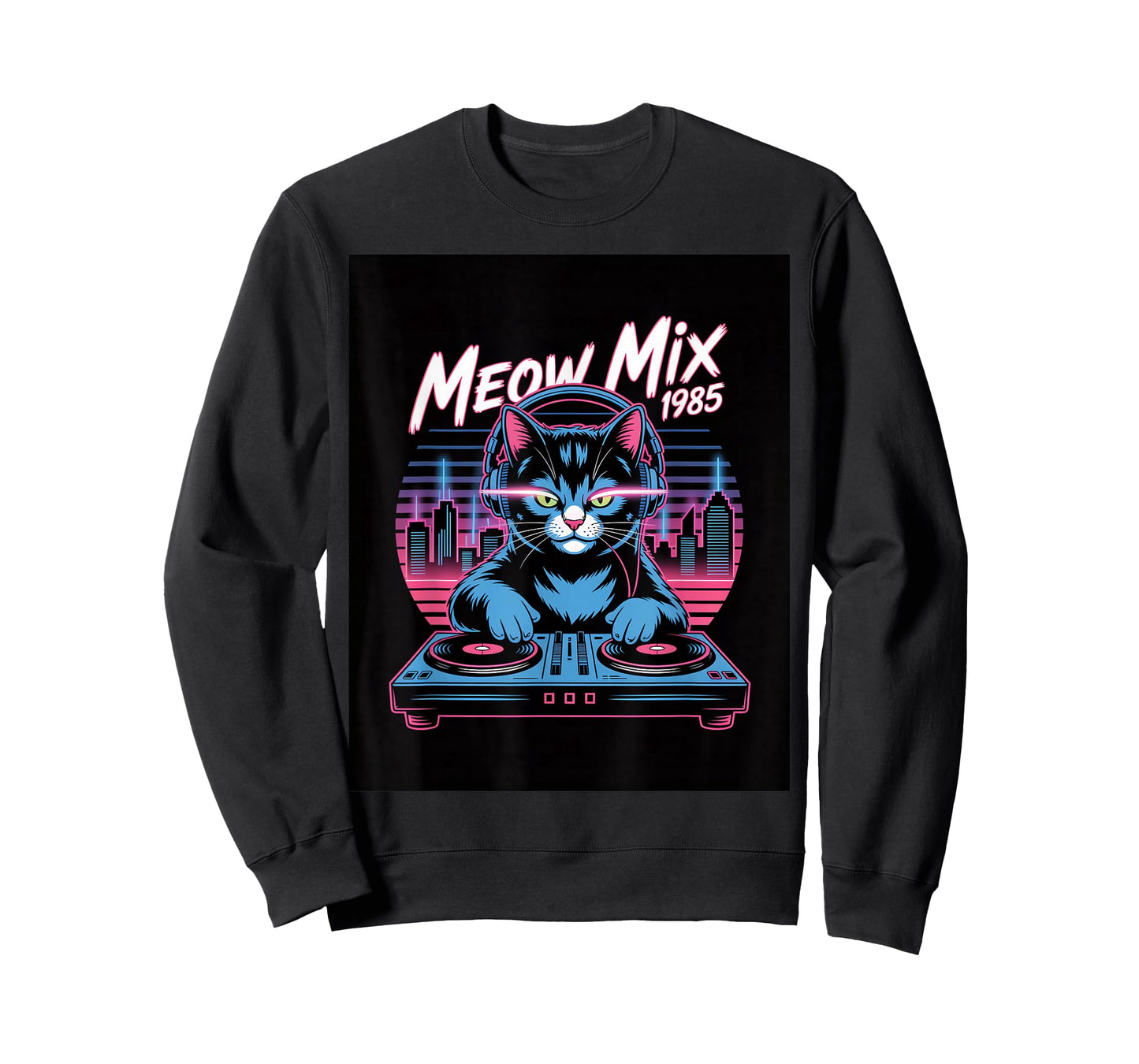 Synthwave Meow Mix 1985 DJ Cat Retro City Vibes T-Shirt