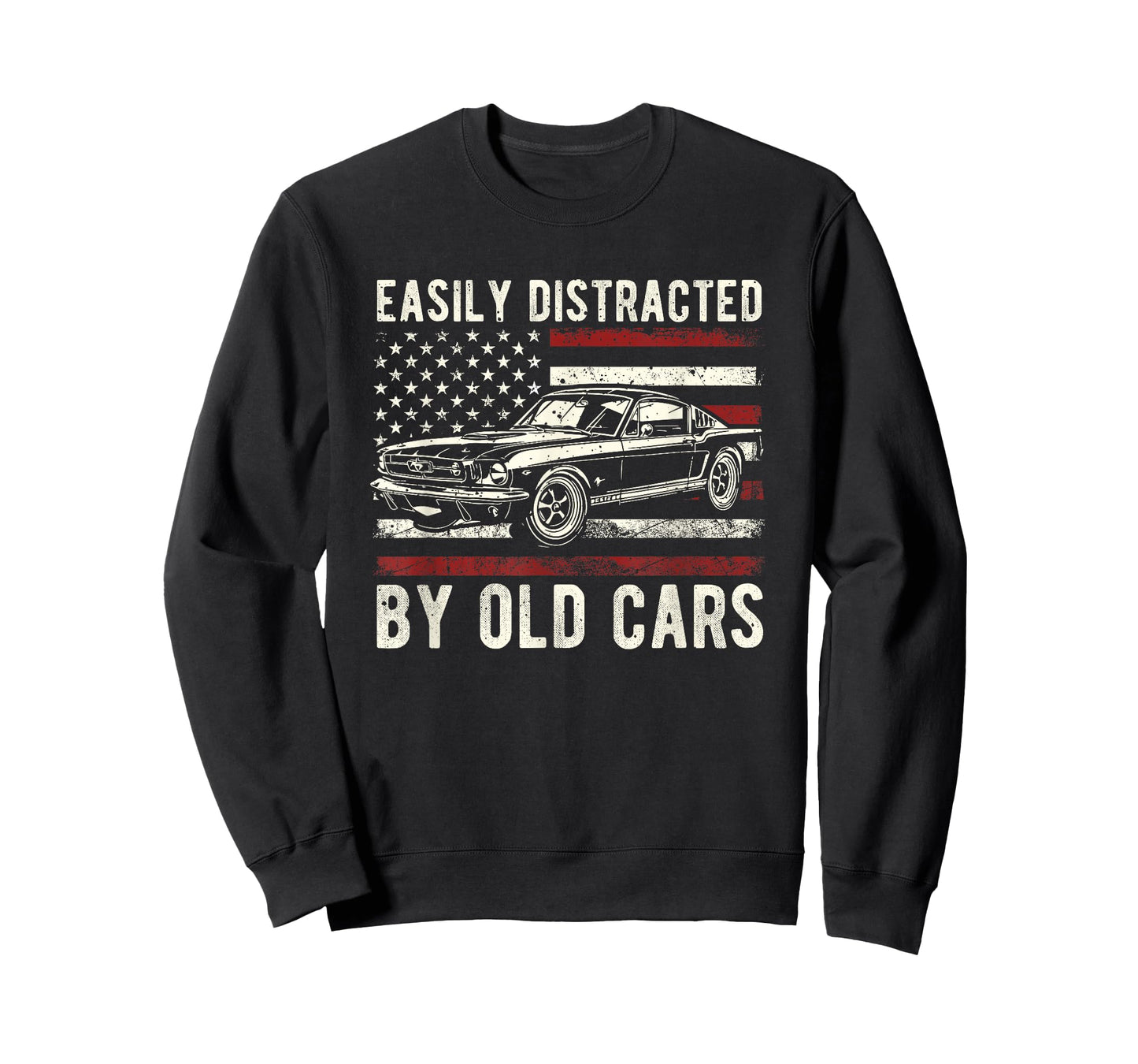 Easily Distracted by Old Cars Classic Vintage American Flag T-Shirt