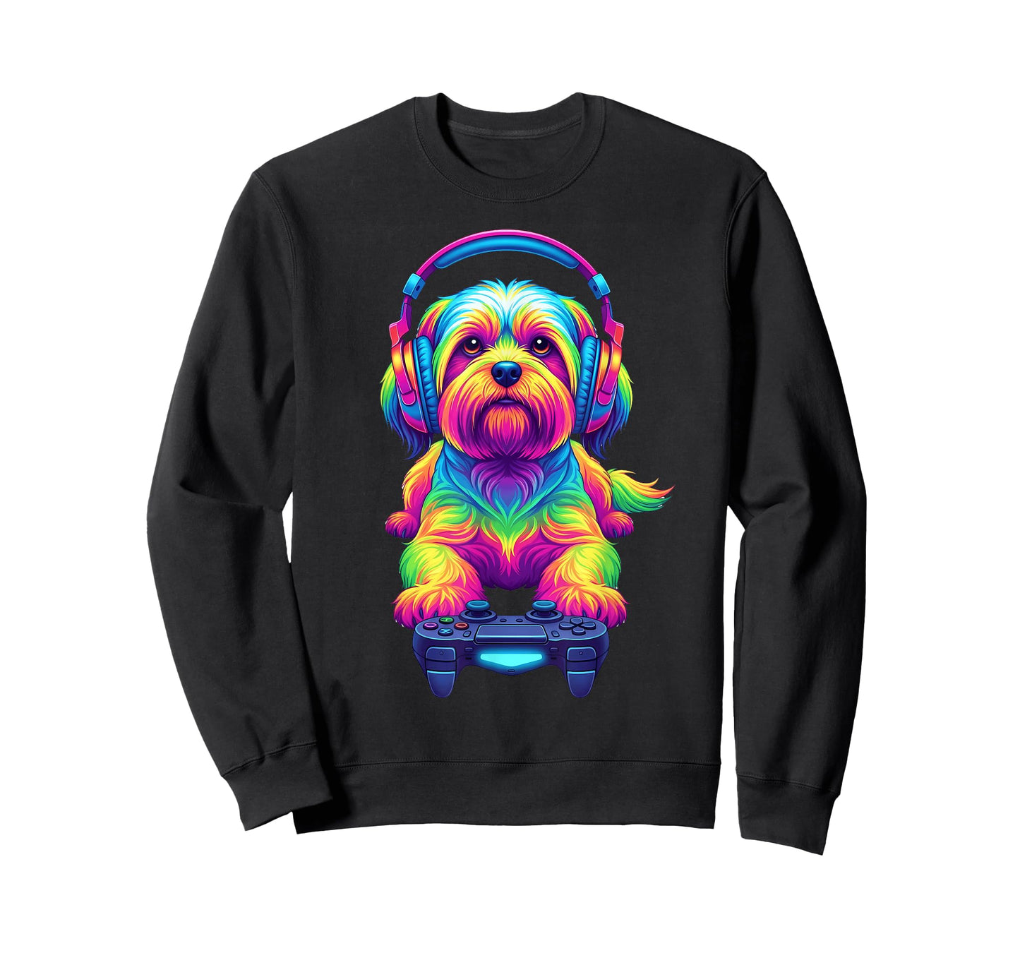 Colorful Lhasa Apso Video Game Gamer Dog Zoo Design T-Shirt