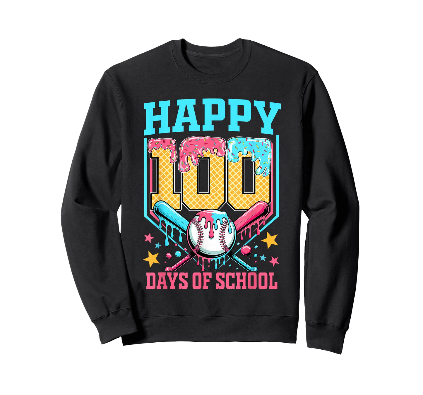 100 Days of School Kids Baseball Drip 100th Day of School T-Shirt
