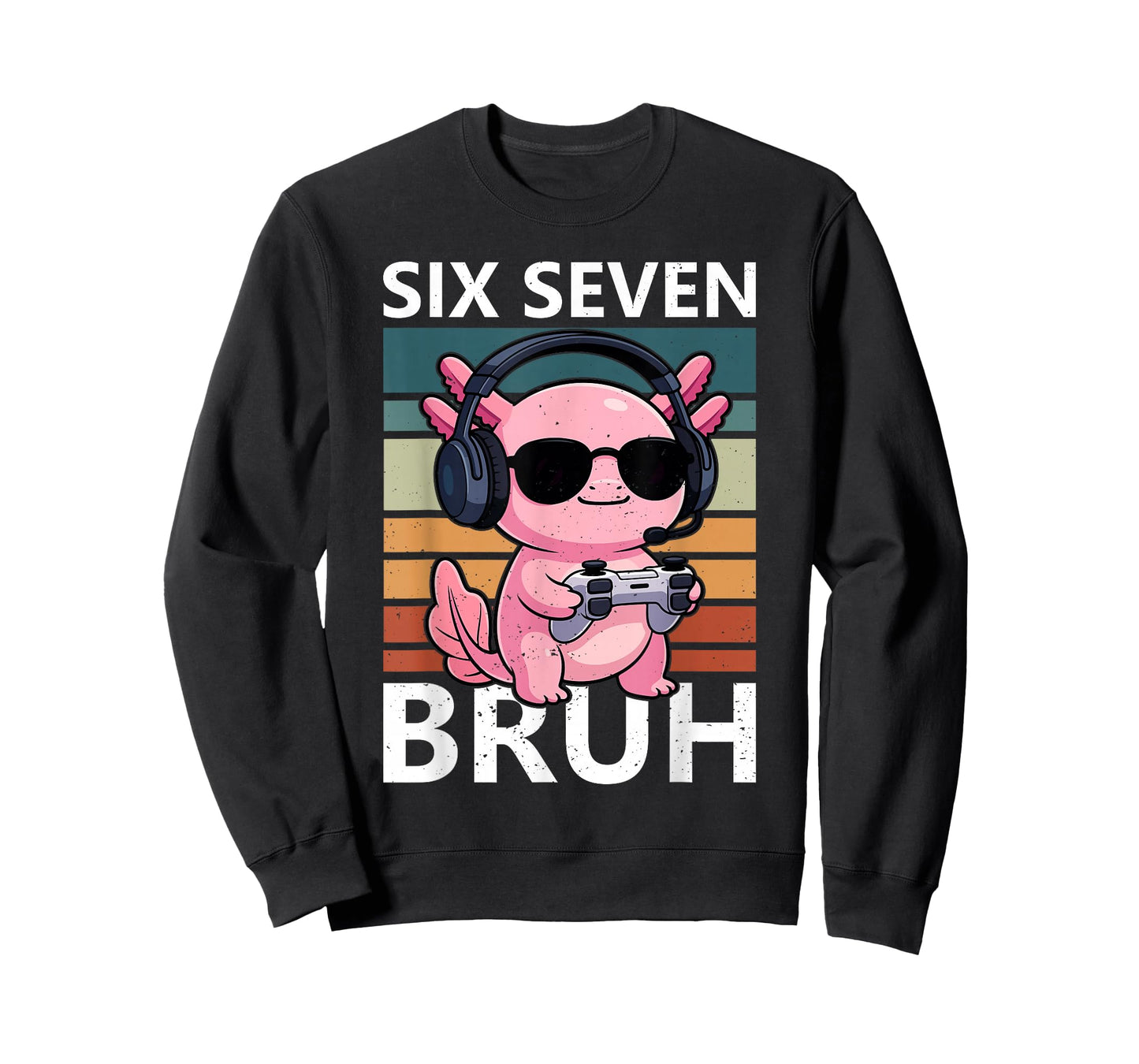 Six Seven Bruh 67 Meme Funny Axolotl Retro Gaming Kids Boys T-Shirt