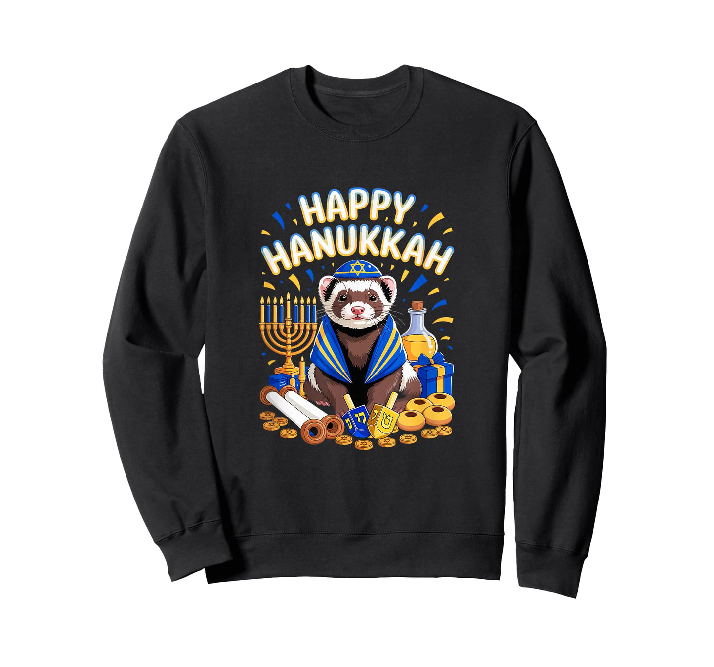 Happy Hanukkah Ferret Wearing Jewish Costume Aniaml Lover T-Shirt