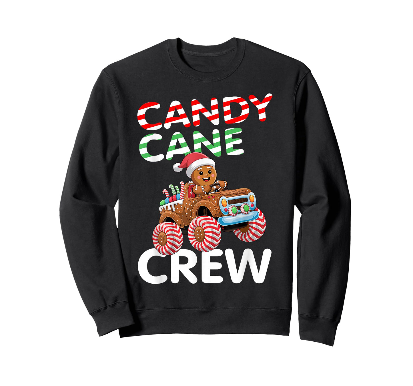 Christmas Candy Cane Crew Gingerbread Monster Truck Pajama T-Shirt
