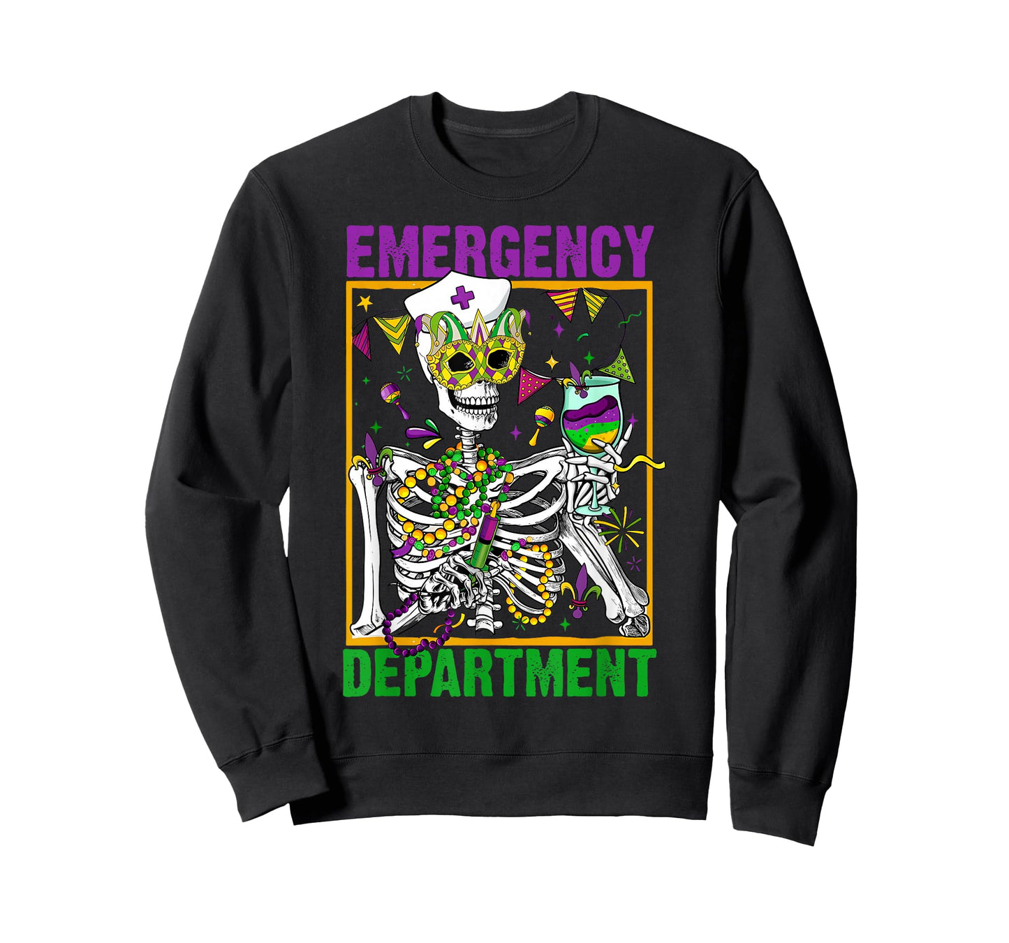 Skeleton Emergency Department Mardi Gras ER Nurse New Orlean T-Shirt