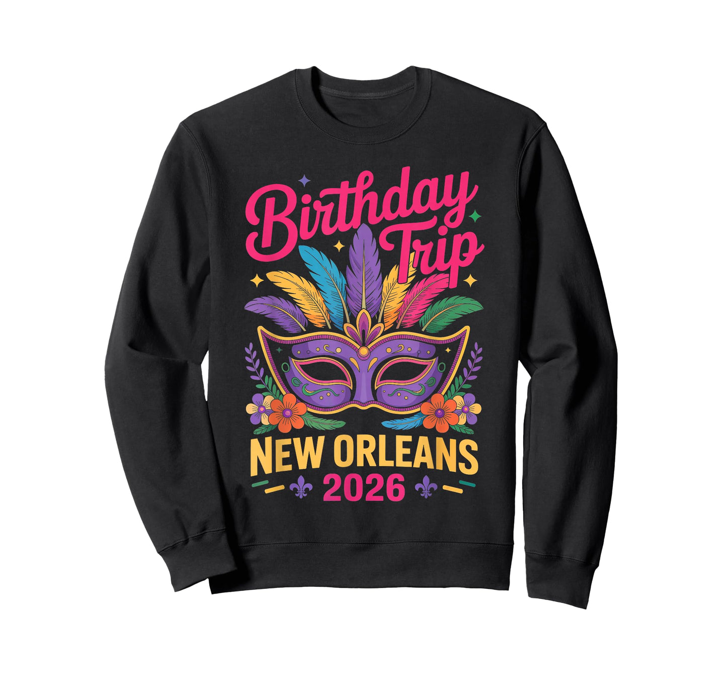 Birthday Trip New Orleans 2026 Matching Mardi Gras Mask Crew T-Shirt