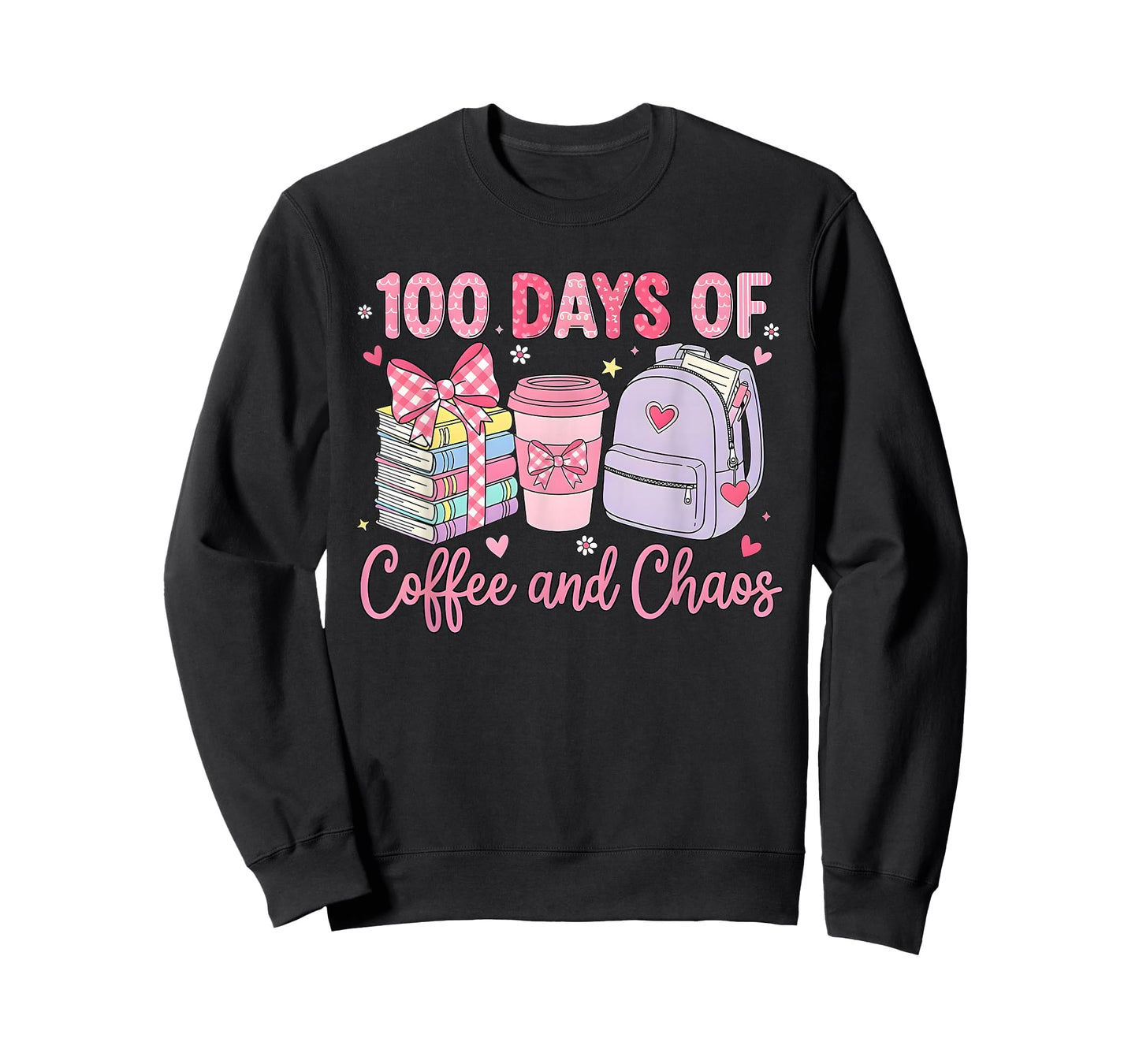 100 Days of Coffee and Chaos School Teacher 100th Day Bow T-Shirt