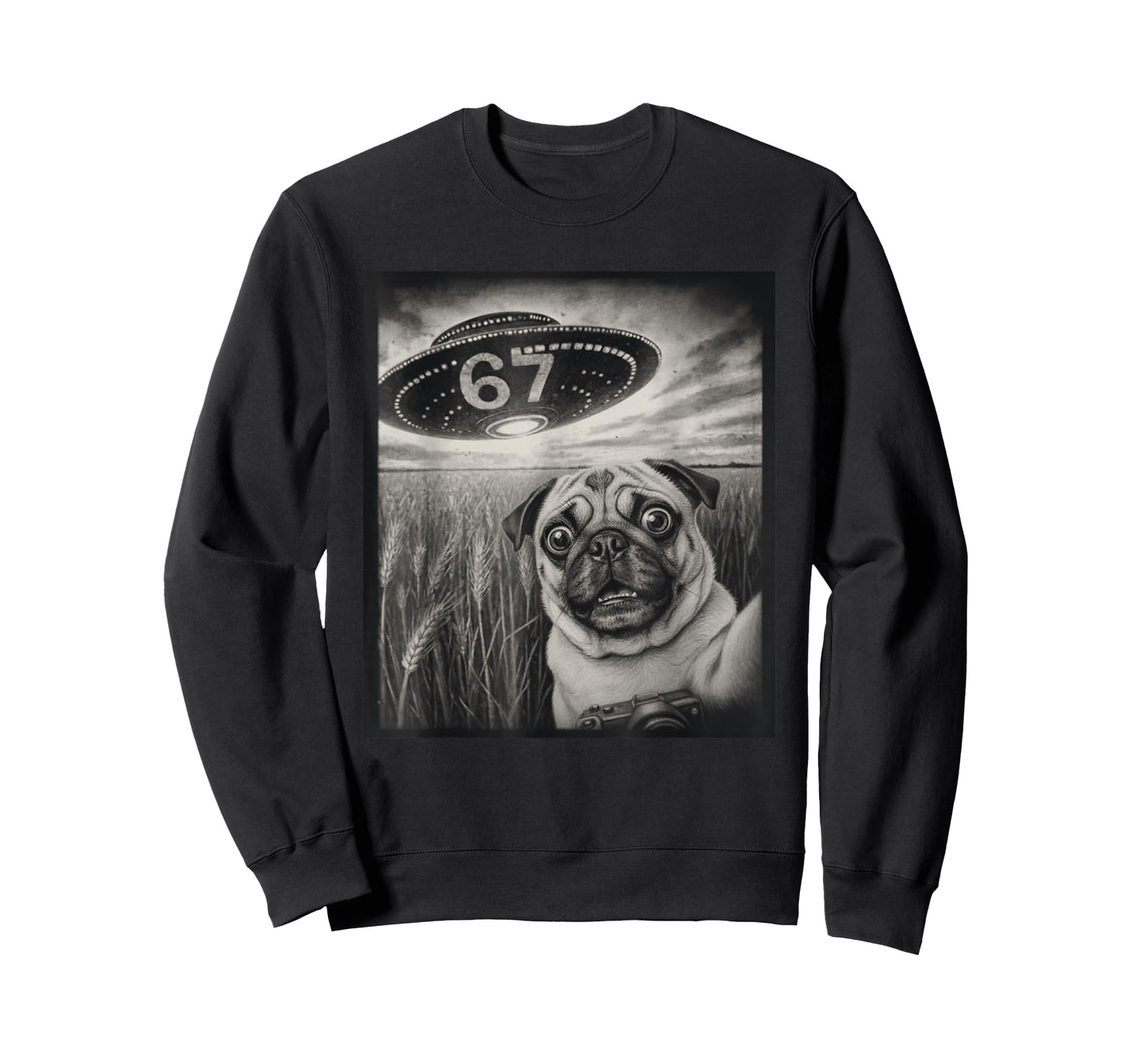67 Meme Pug Selfie UFO Alien Retro T-Shirt