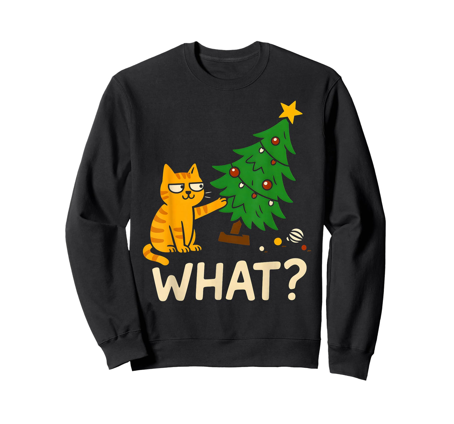 Tabby Cat Xmas Cat Pushing Christmas Tree Over Cat What? T-Shirt