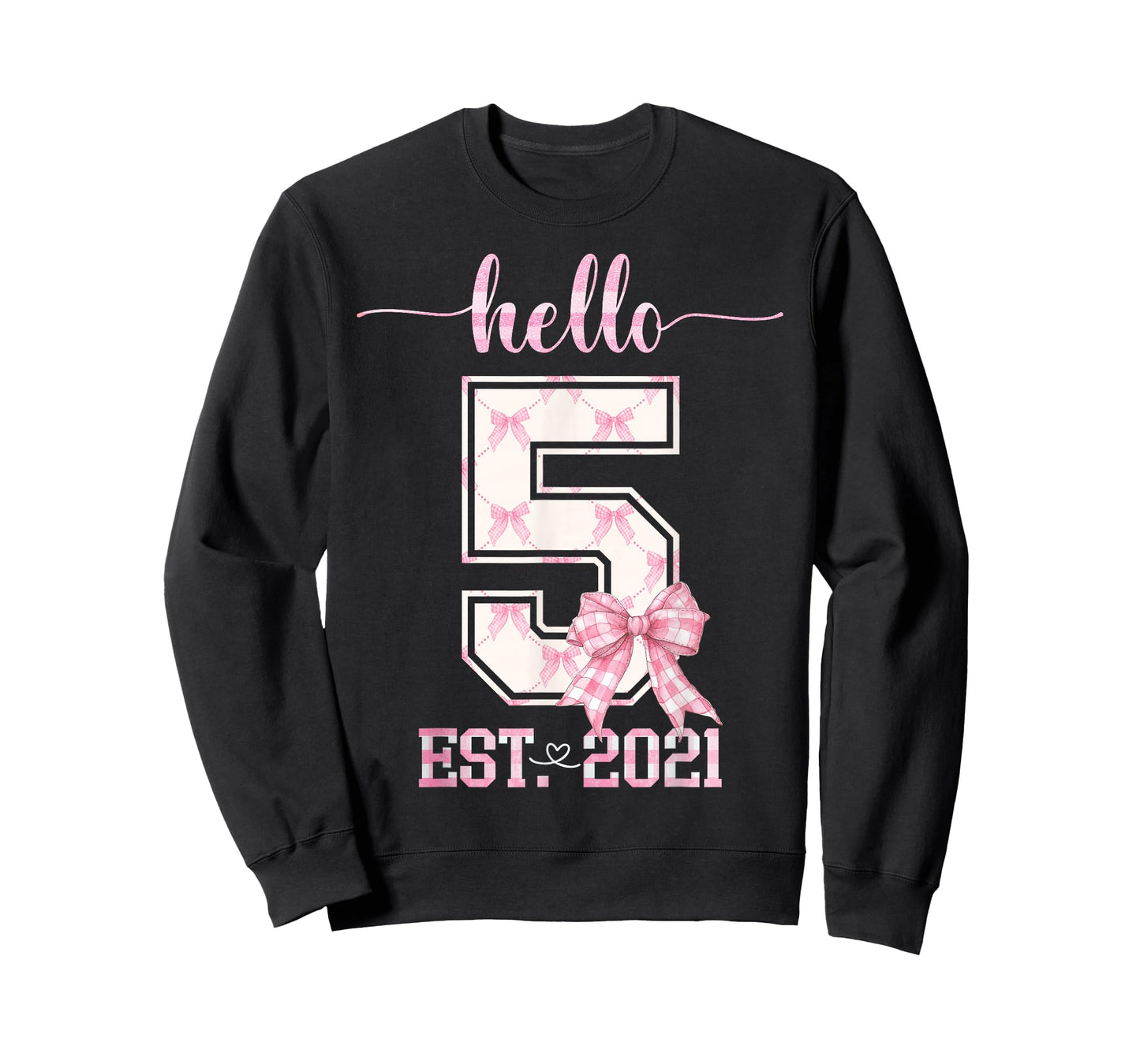 Hello 5 Est 2021 5th Birthday Girl Cute Pink Coquette Bow T-Shirt