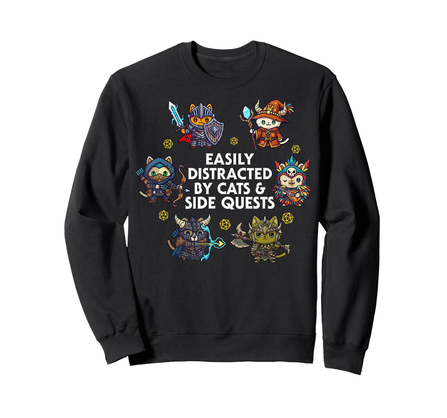 Nerd ADHD Cat Funny RPG Gamer Cats Side Quest Men Women Kids T-Shirt
