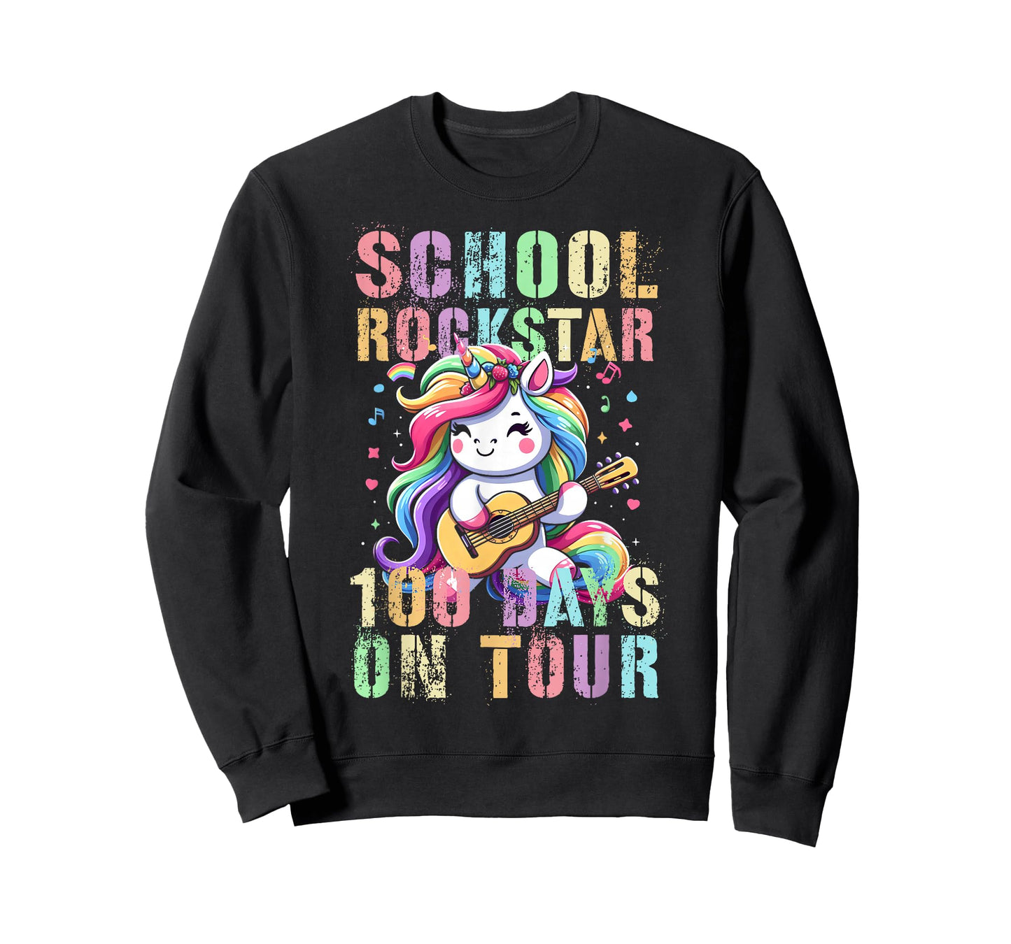 Cheerful School Rockstar 100 Days ON Tour Unicorn Rockin' My T-Shirt