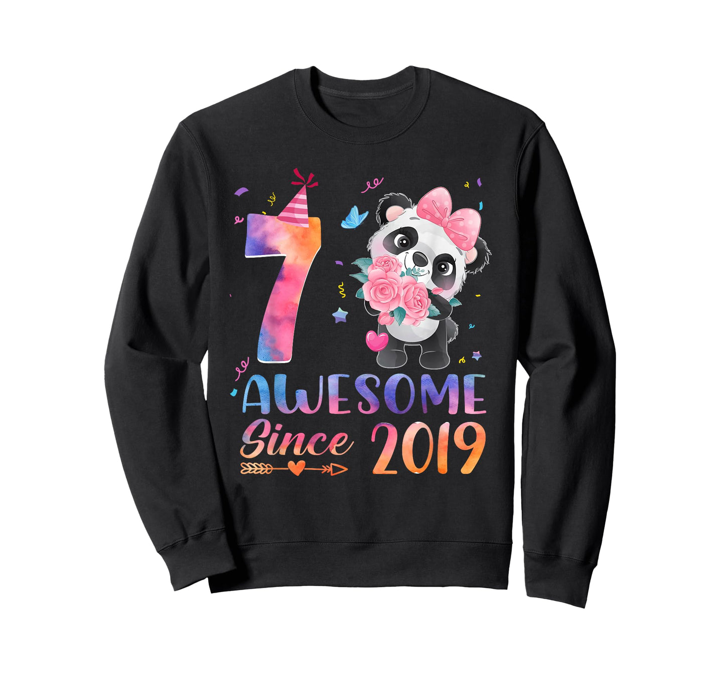 7 Years Old 7th Birthday Panda Awesome Since 2019 T-Shirt