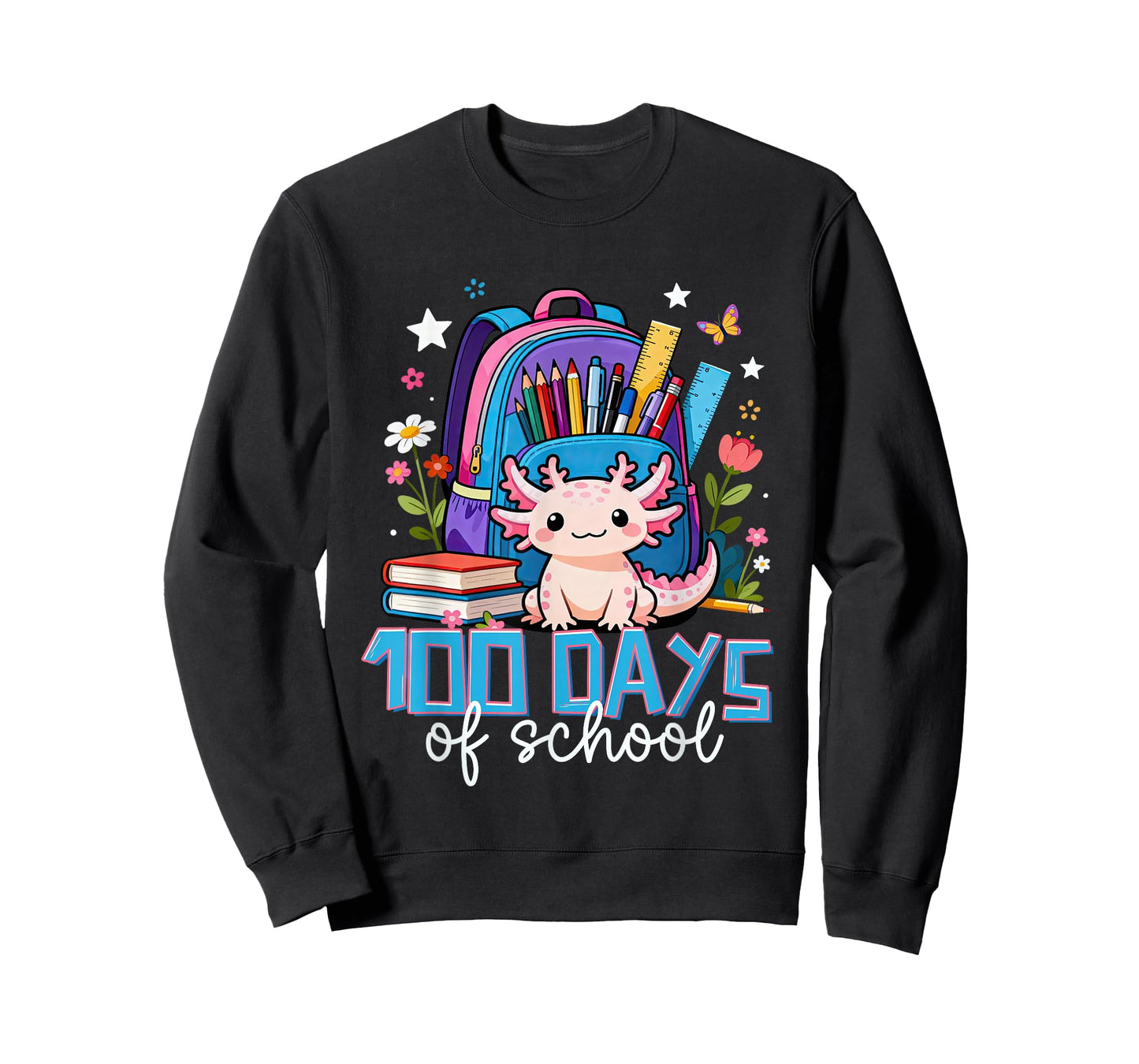 100 Days of School Axolotl Elementary-School Girls Kids T-Shirt