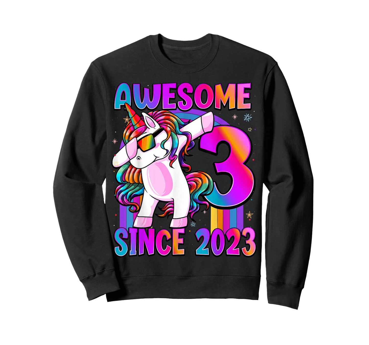 3 Year Old Girl Awesome Since 2023 Unicorn 3rd Birthday T-Shirt
