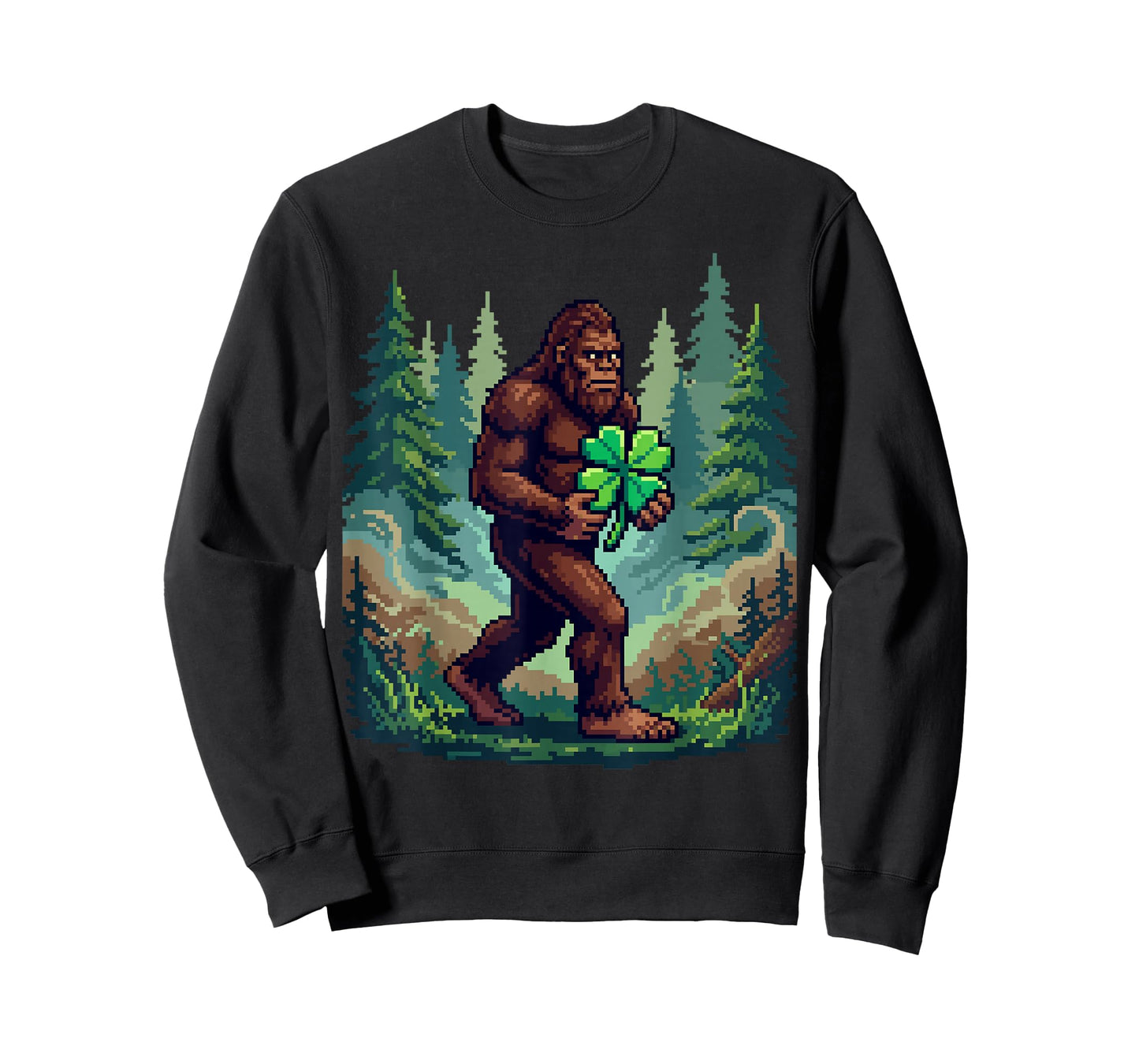 St Patricks Day Bigfoot Sasquatch Shamrock Lucky Pixel Art T-Shirt
