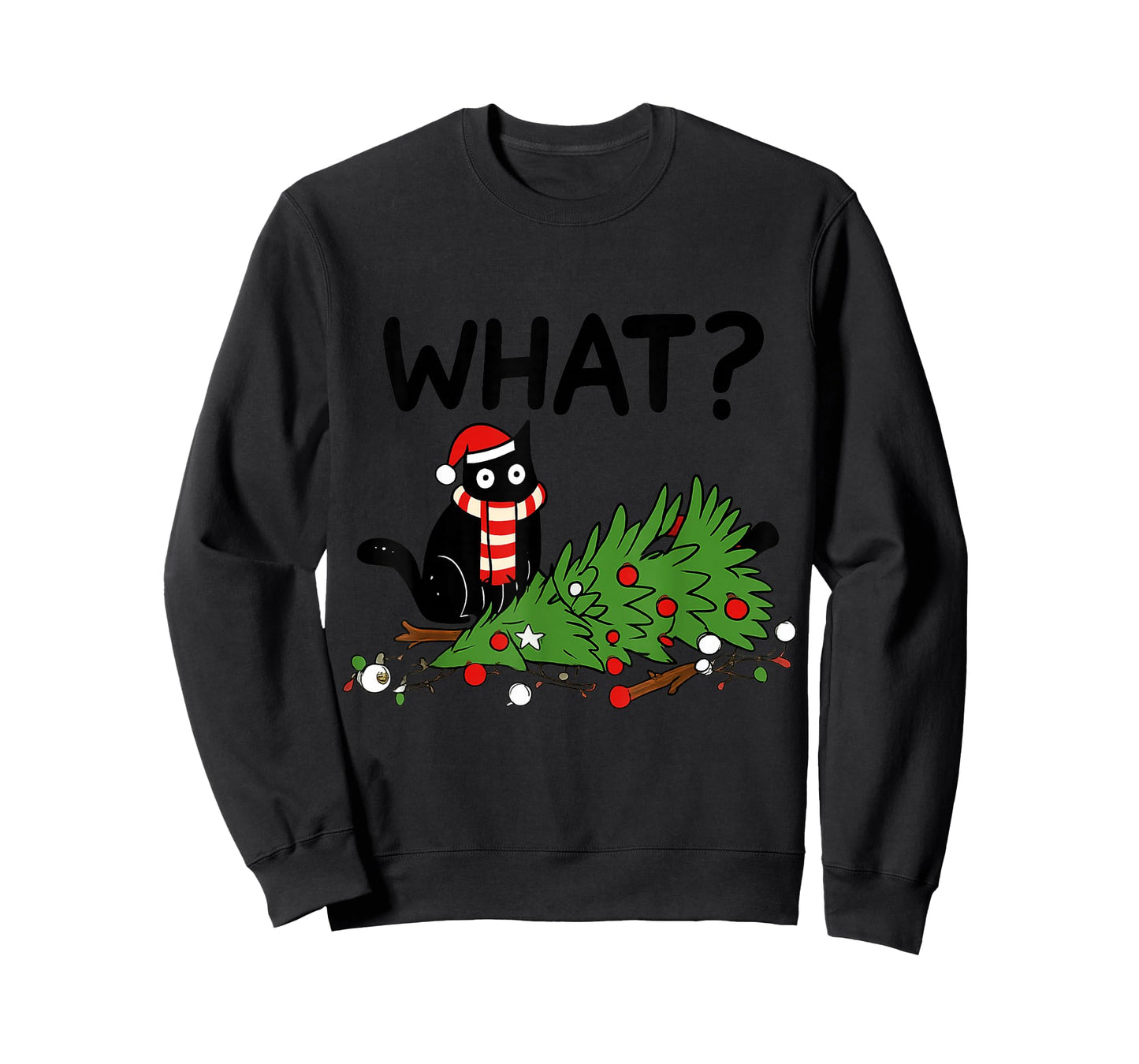 Funny Black Cat Pushing Christmas Tree Gift T-Shirt