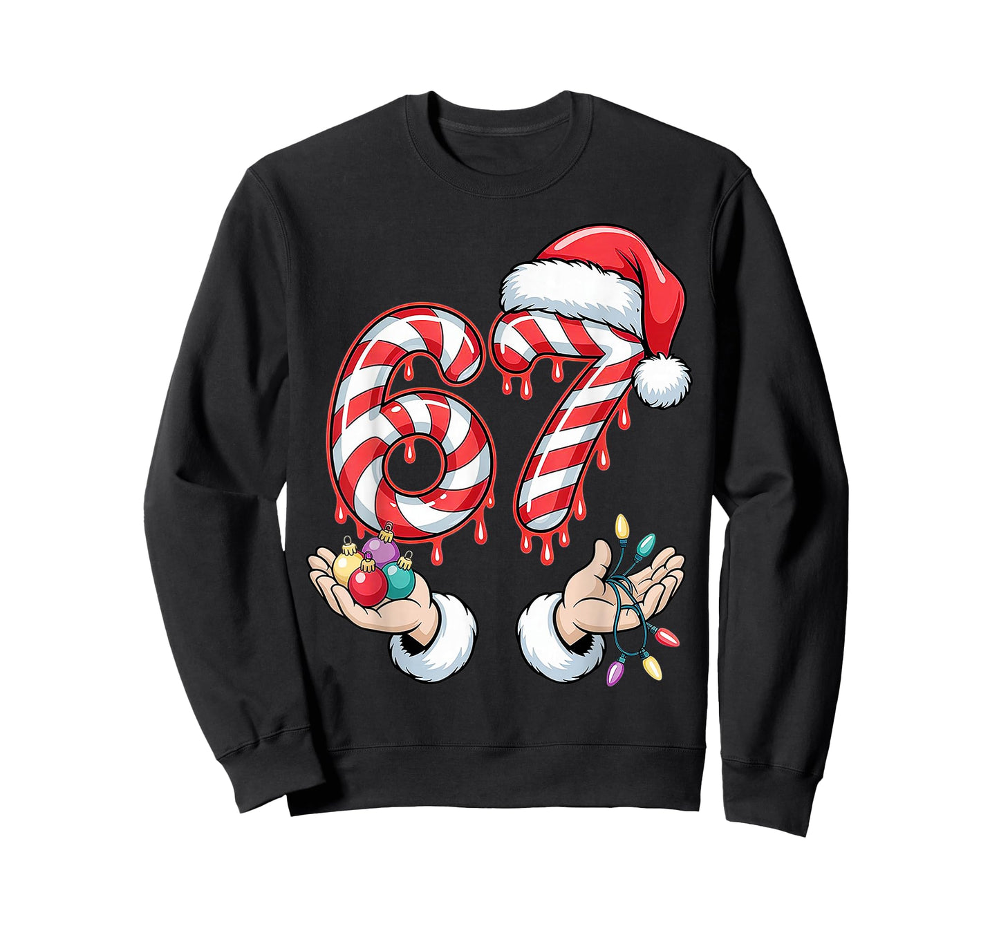 Funny Six Seven 67 Christmas Candy Cane Festive Holiday Fun T-Shirt