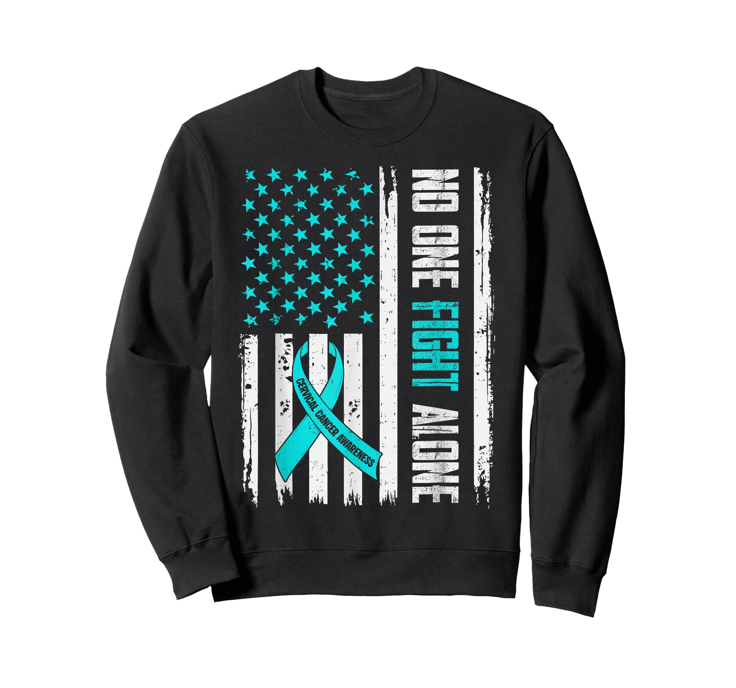 Cervical Cancer Awareness USA Flag Ribbon Teal Support Mens T-Shirt