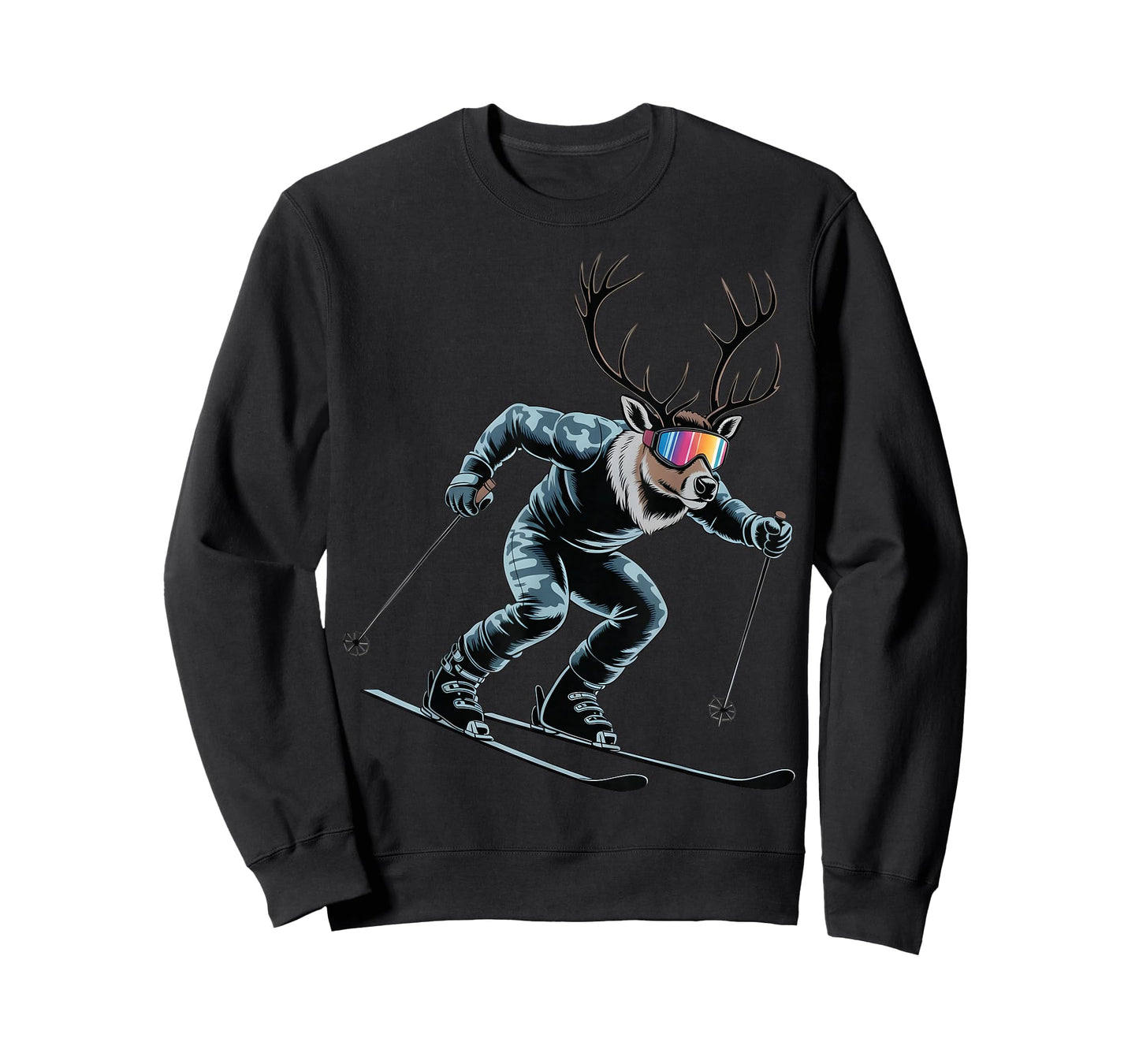 Funny Skiing Reindeer Ski Winter Sport Snowboarder Skier T-Shirt