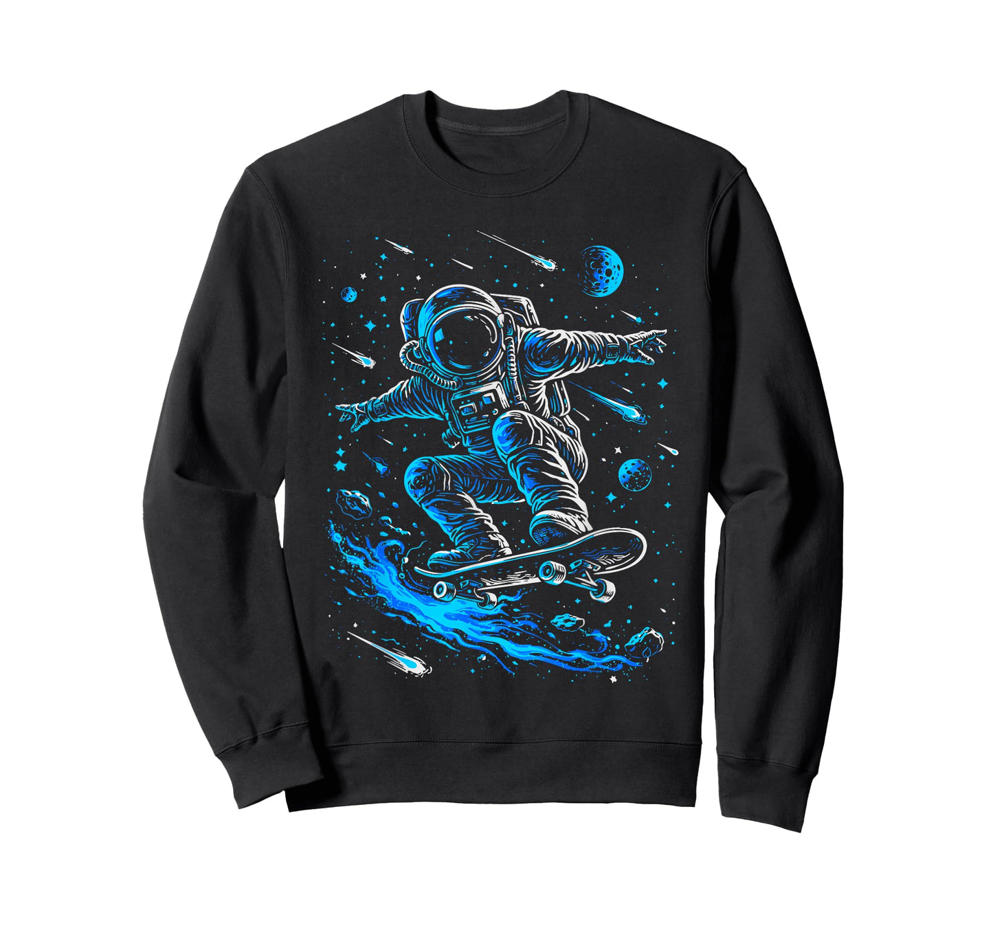 Skating Astronaut Skateboard Galaxy Planets Mens Boys Space T-Shirt