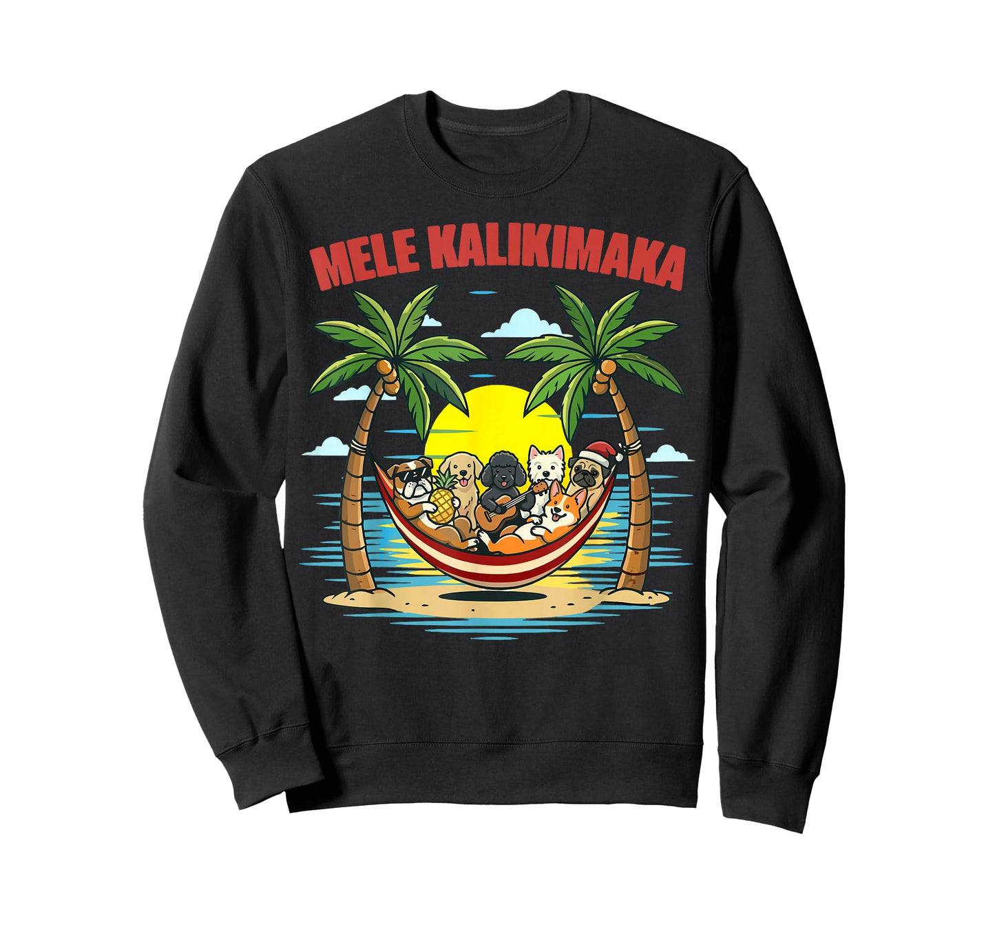 Funny Hawaiian Mele Kalikimaka Dogs Celebrating Christmas T-Shirt