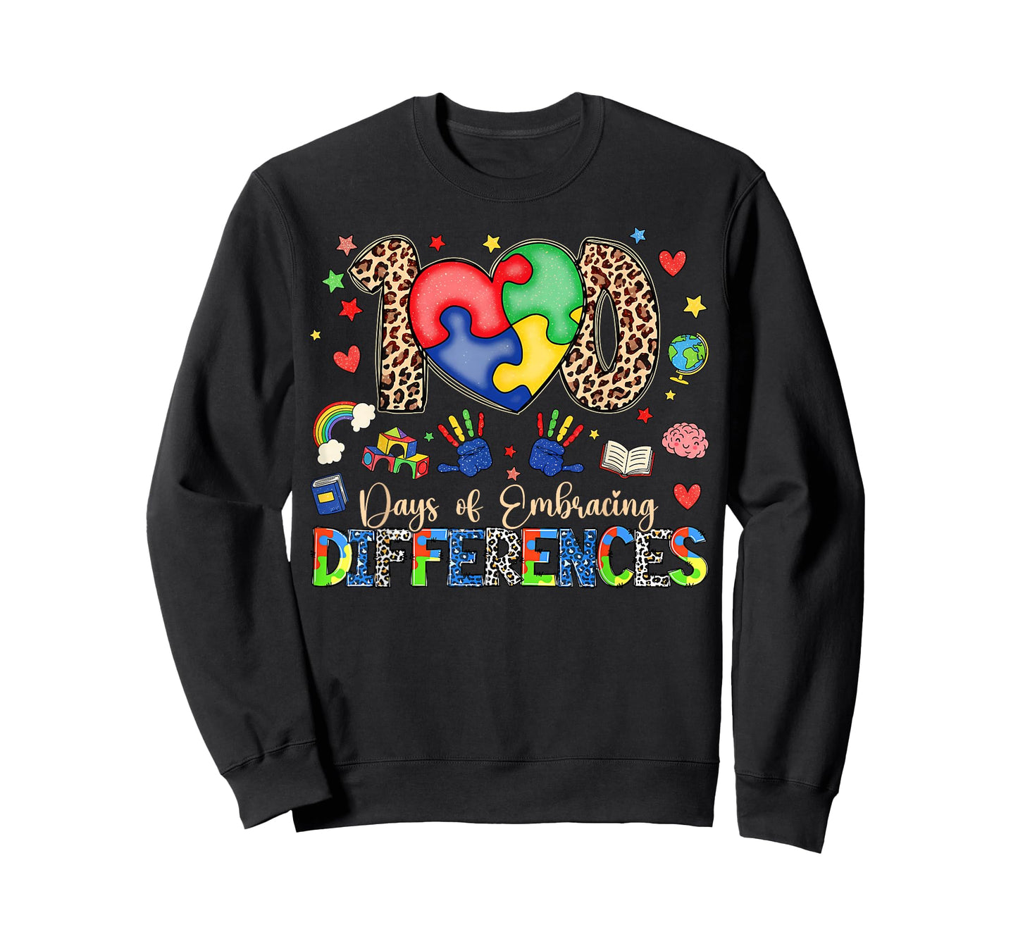 100 Days of School Embracing Differences Autism Support Kids T-Shirt