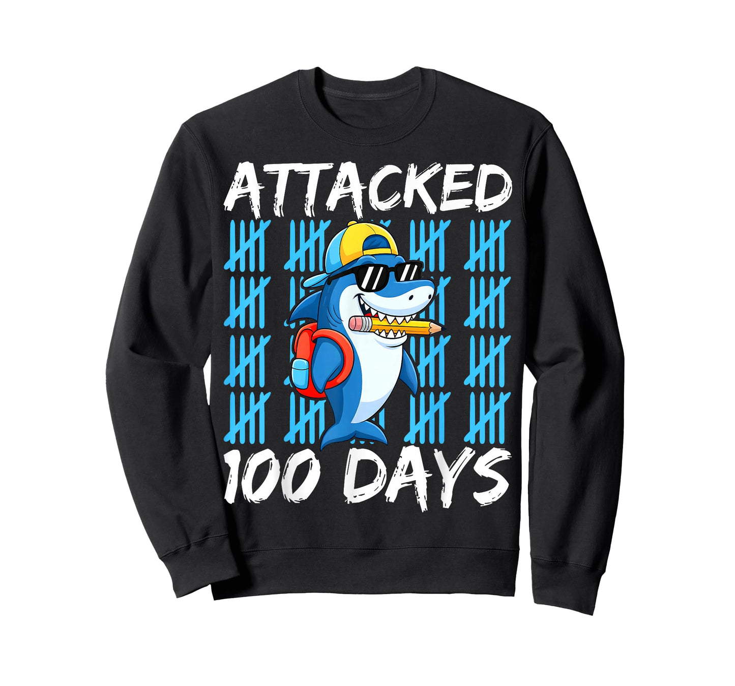100th Day of School Attacked Shark Funny 100 Days Kids Boys T-Shirt