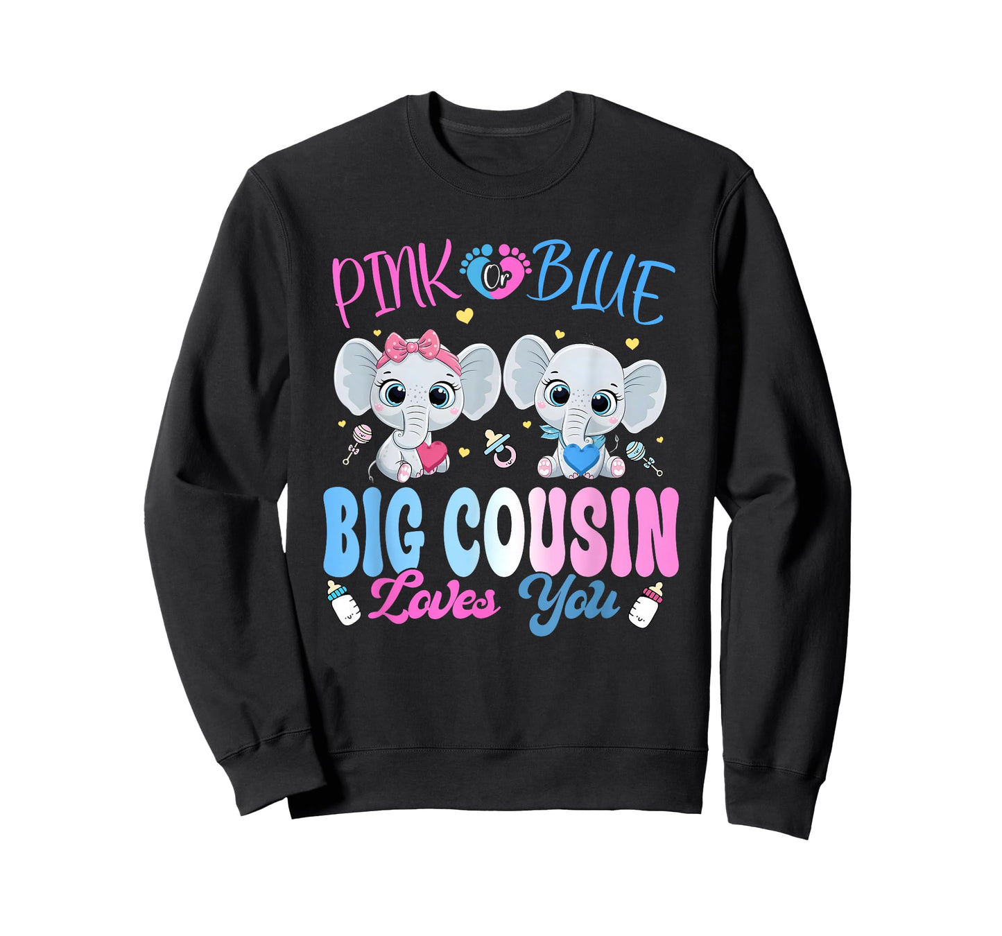 Pink or Blue Big Cousin Loves You Gender Reveal Elephant T-Shirt