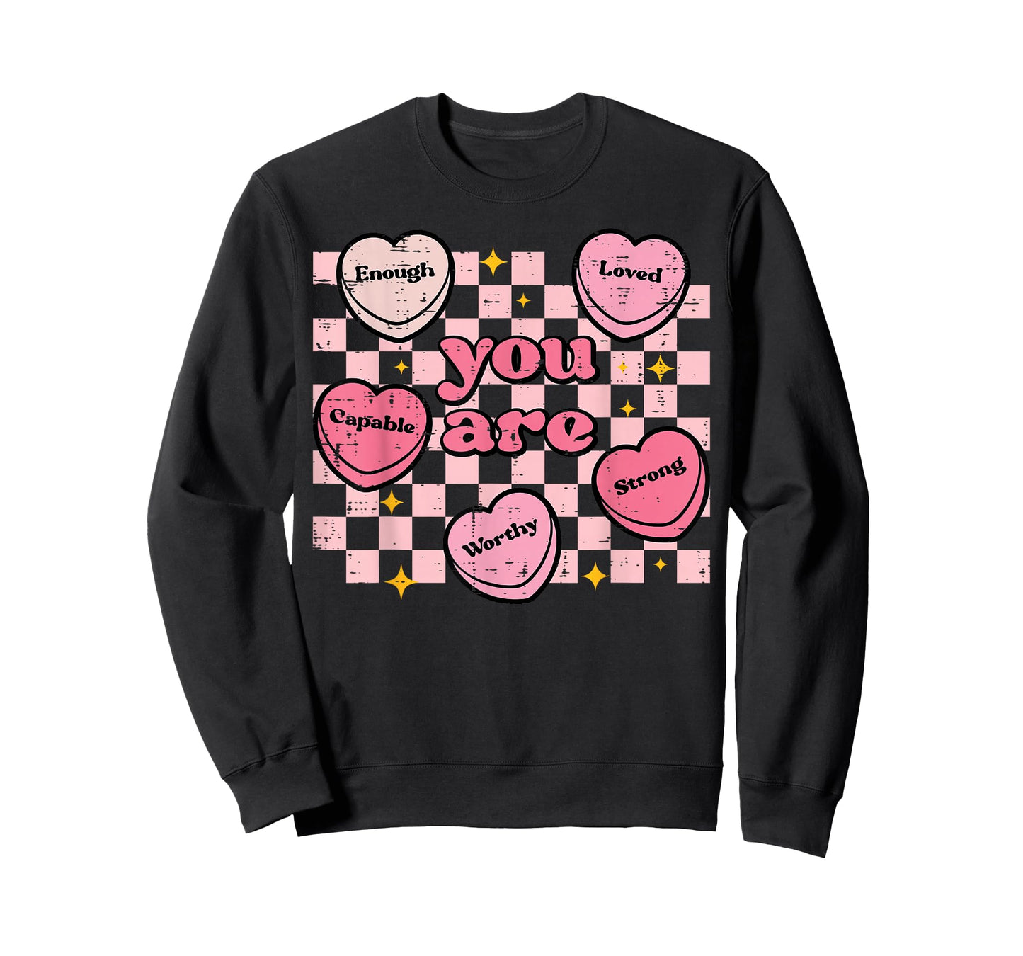 Valentines Day Hearts You are Enough Retro Women Men Kids T-Shirt