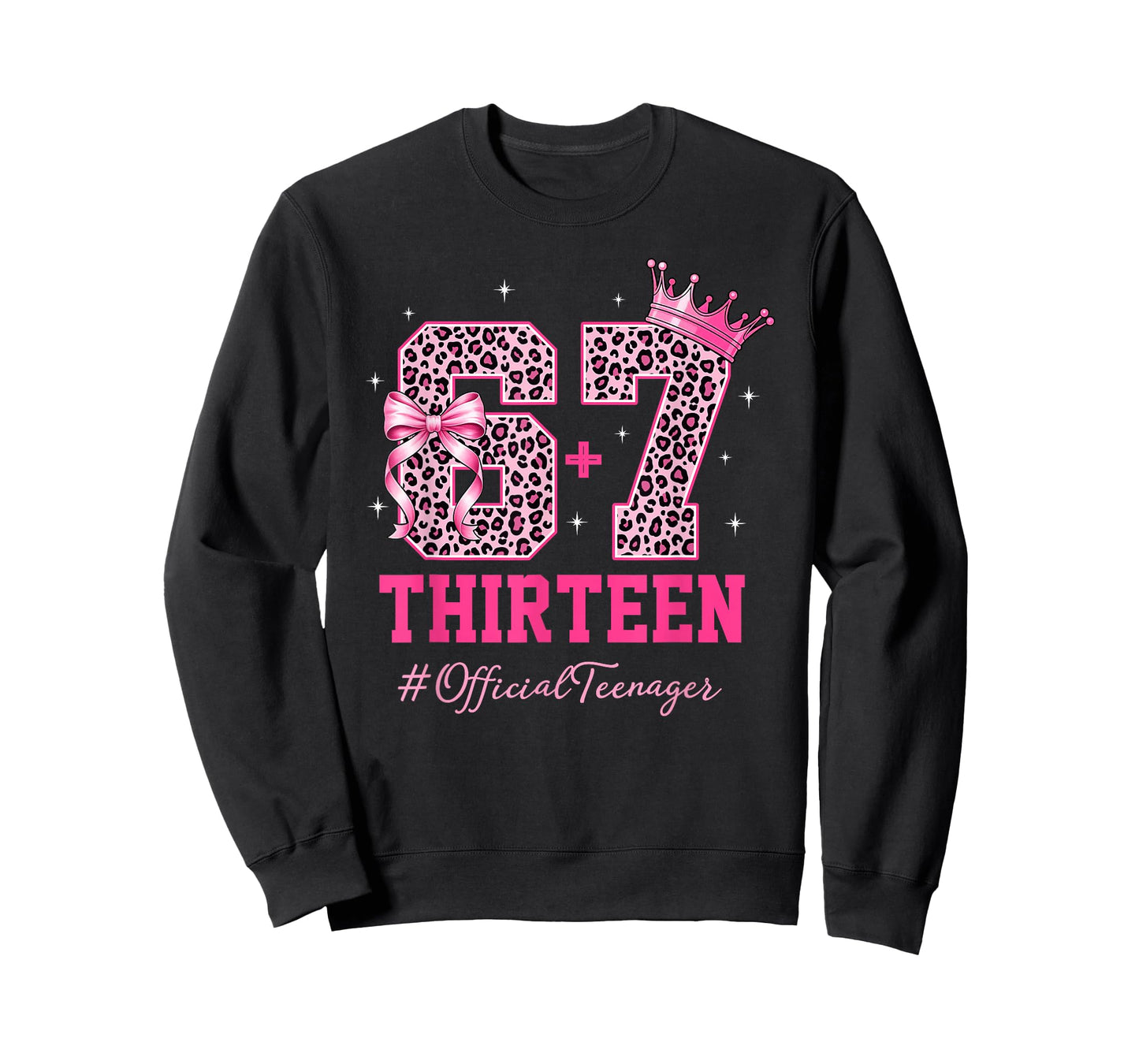 67 Meme 13th Birthday Girl Leopard Pink Bow Cute Teen Girls T-Shirt