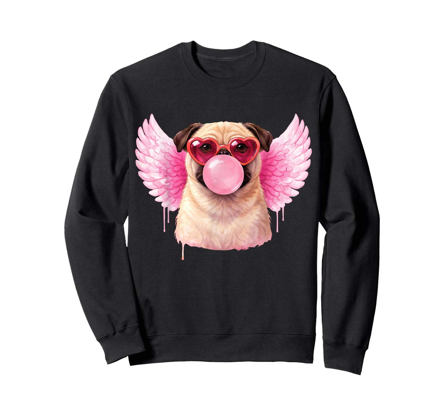 Retro Cupid Valentine Dog Valentines Love Hearts Cute Pug T-Shirt
