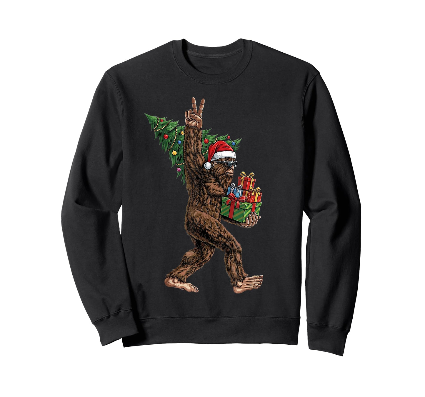 Christmas Bigfoot Funny Sasquatch Big Foot Tree Graphic T-Shirt
