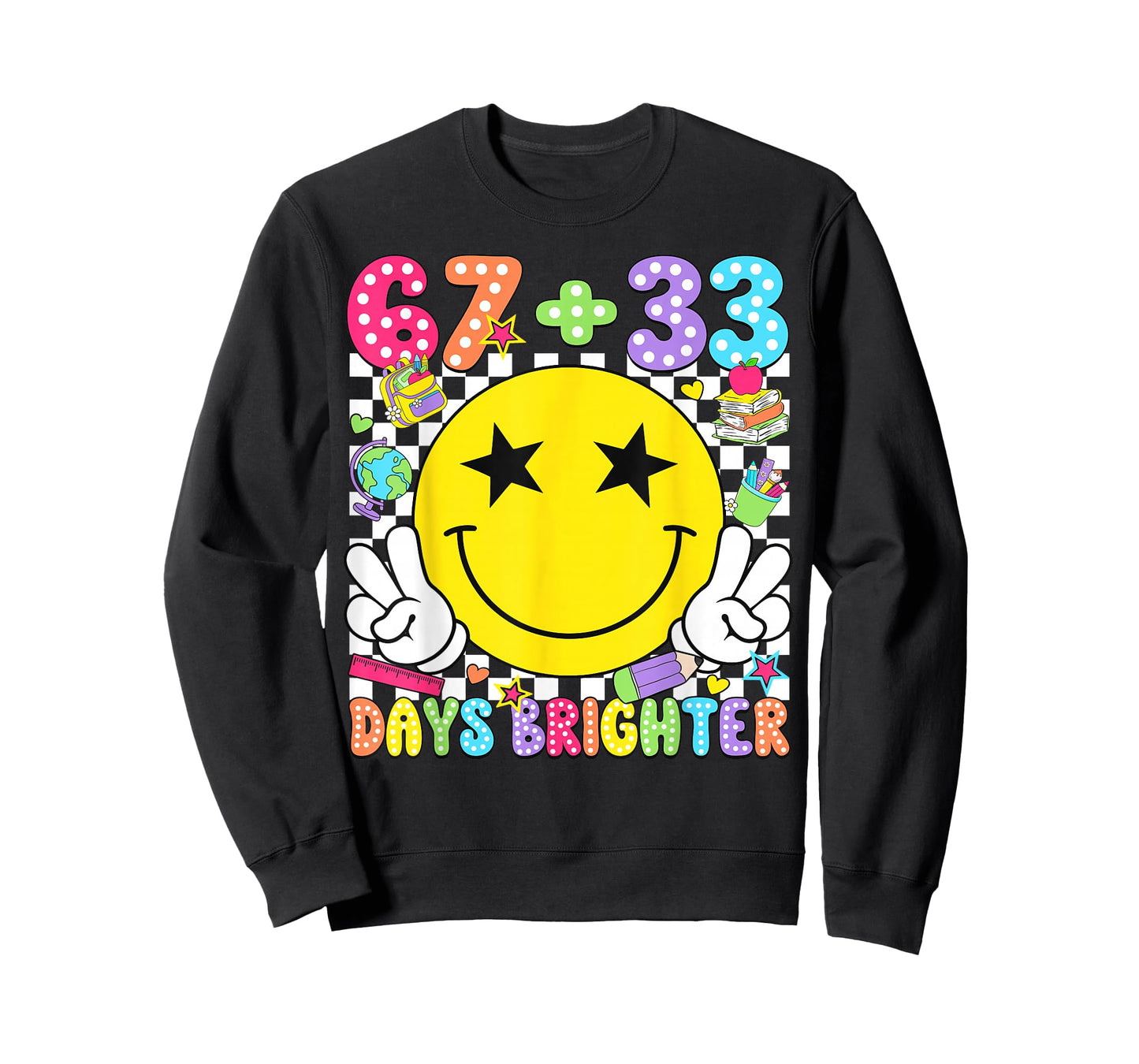 67 33 Days Brighter Smile Face 100 Days of School Boy Girl T-Shirt