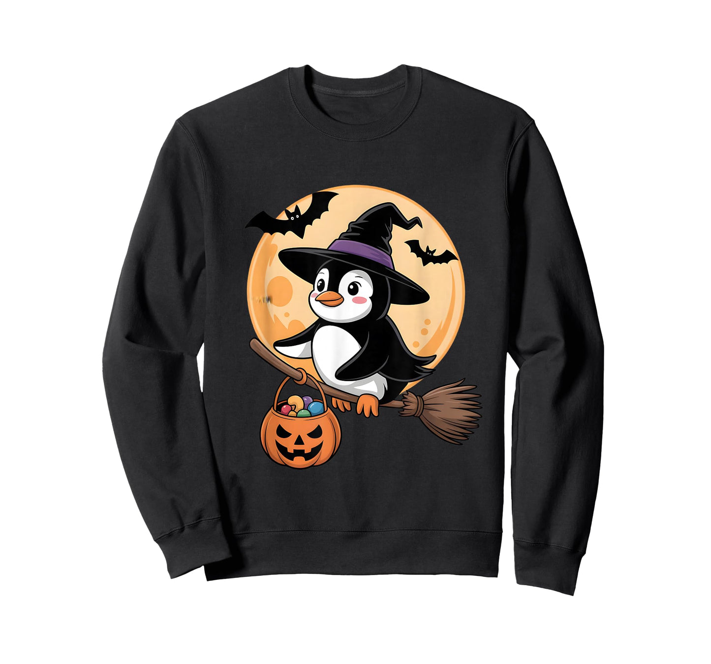Penguin Witch Hat Pumpkin Halloween Costume Men Women Kids T-Shirt