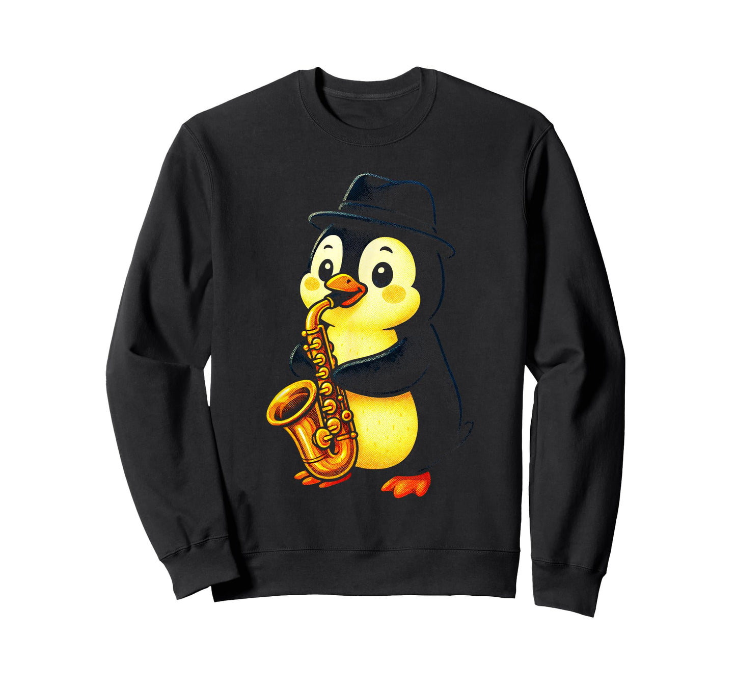 Cartoon Penguin - Musician Playing Saxophone T-Shirt