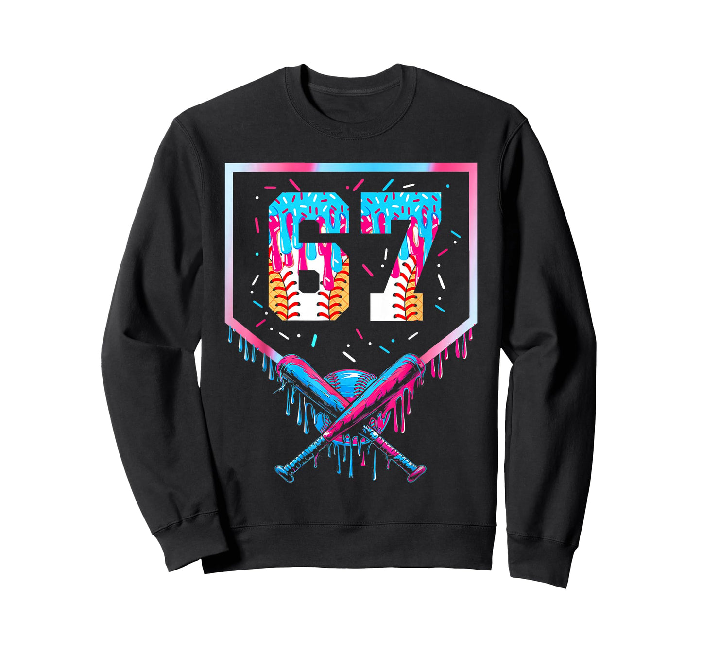 Six Seven Baseball Ice Cream Drip Cool 67 Gen Alpha Slang T-Shirt